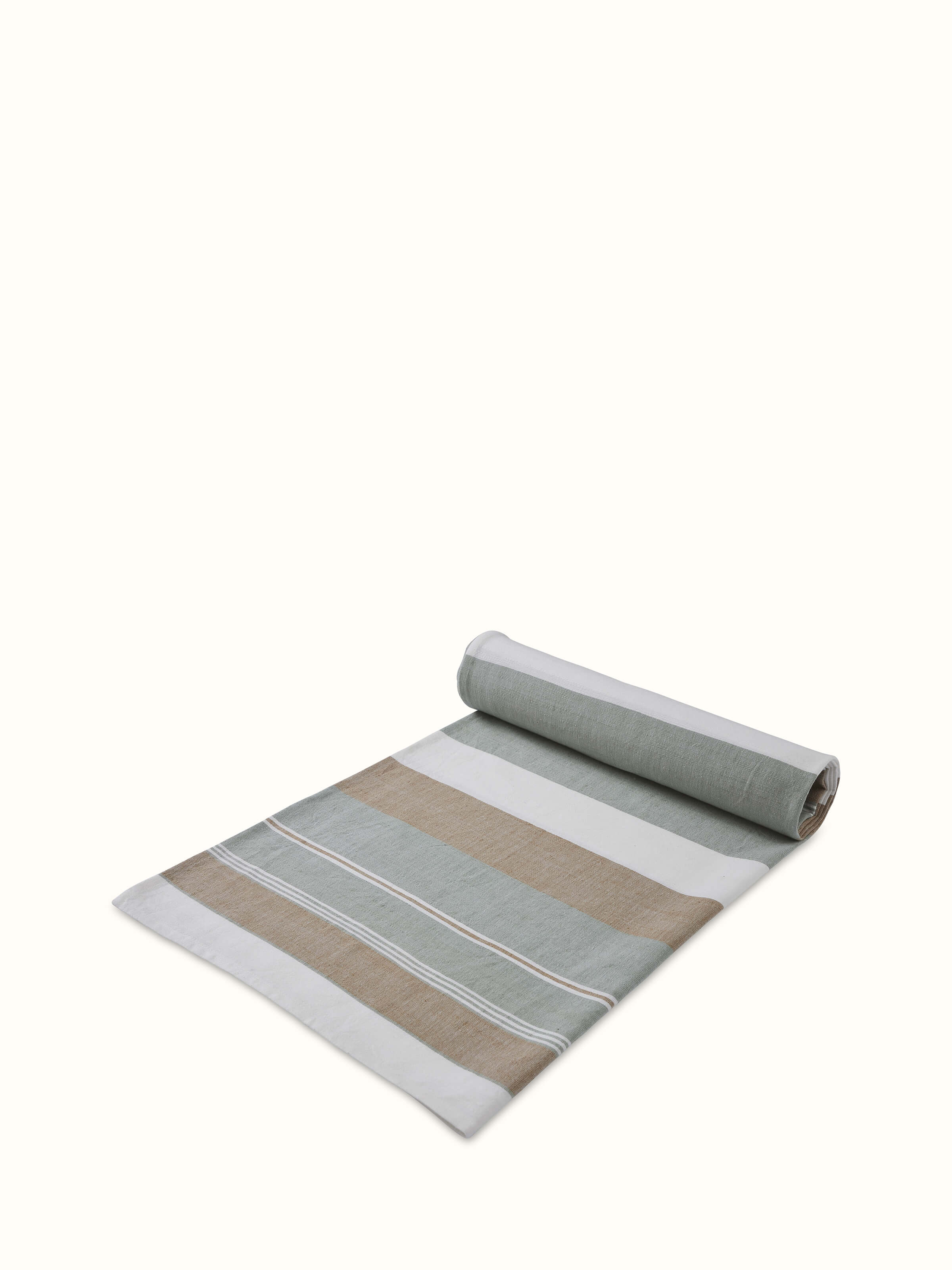 Close-up of the stripes on a green cotton bath towel, highlighting the soft, absorbent fabric.