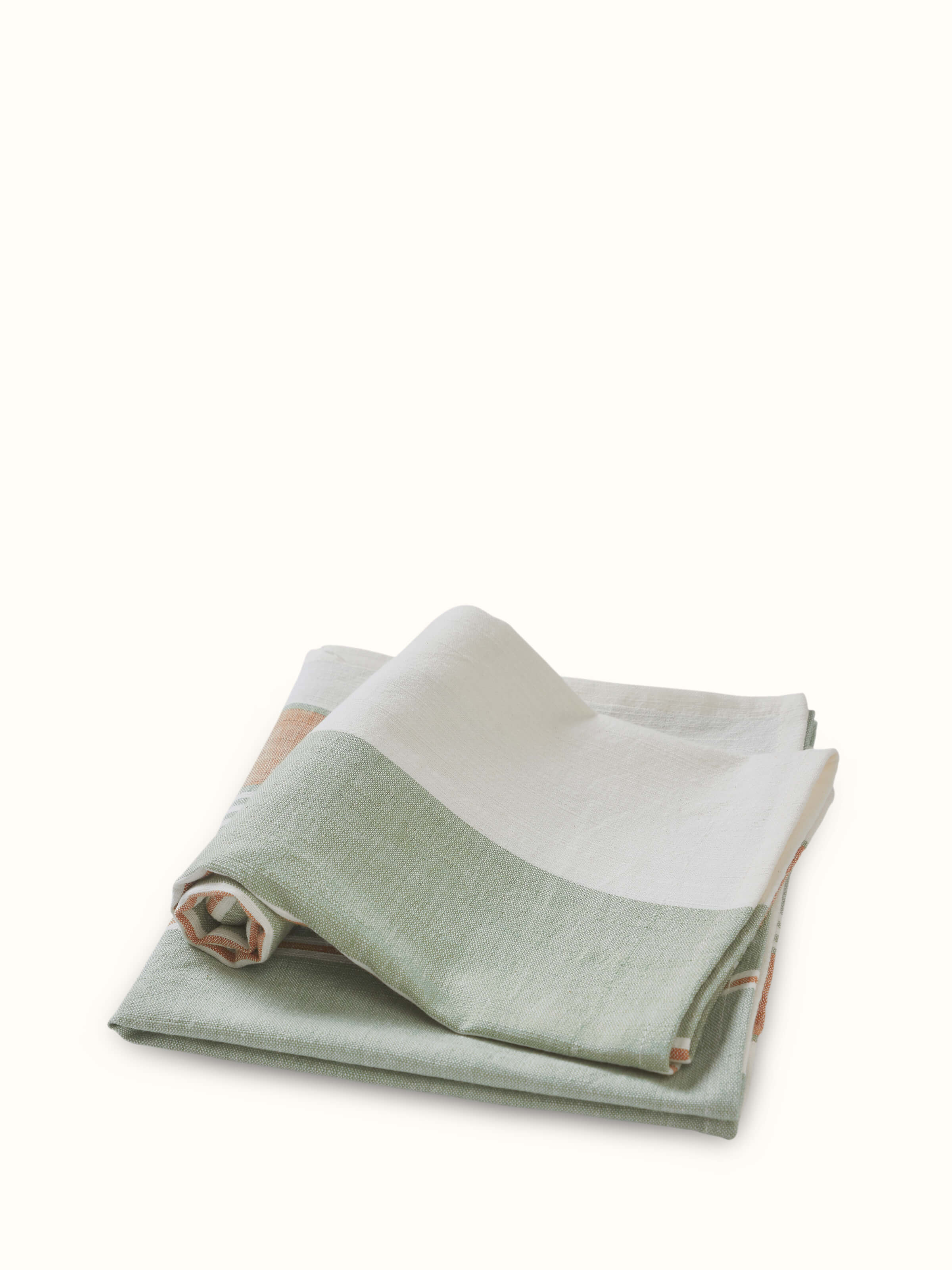 Detailed view of Aishani green stripe cotton hand towels showing the stripe pattern and texture