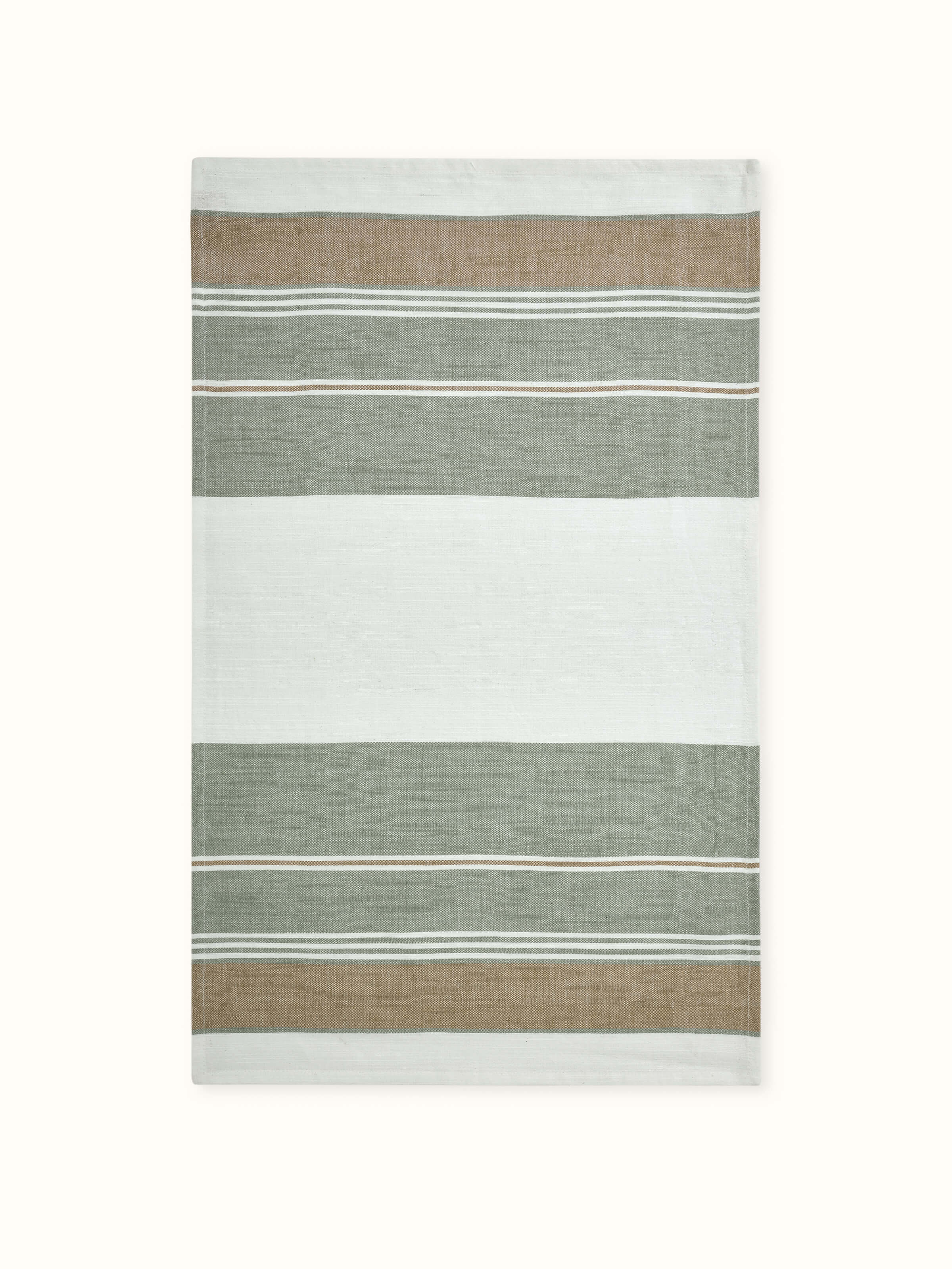 Front view of Aishani green stripe cotton hand towels showing the two-piece set