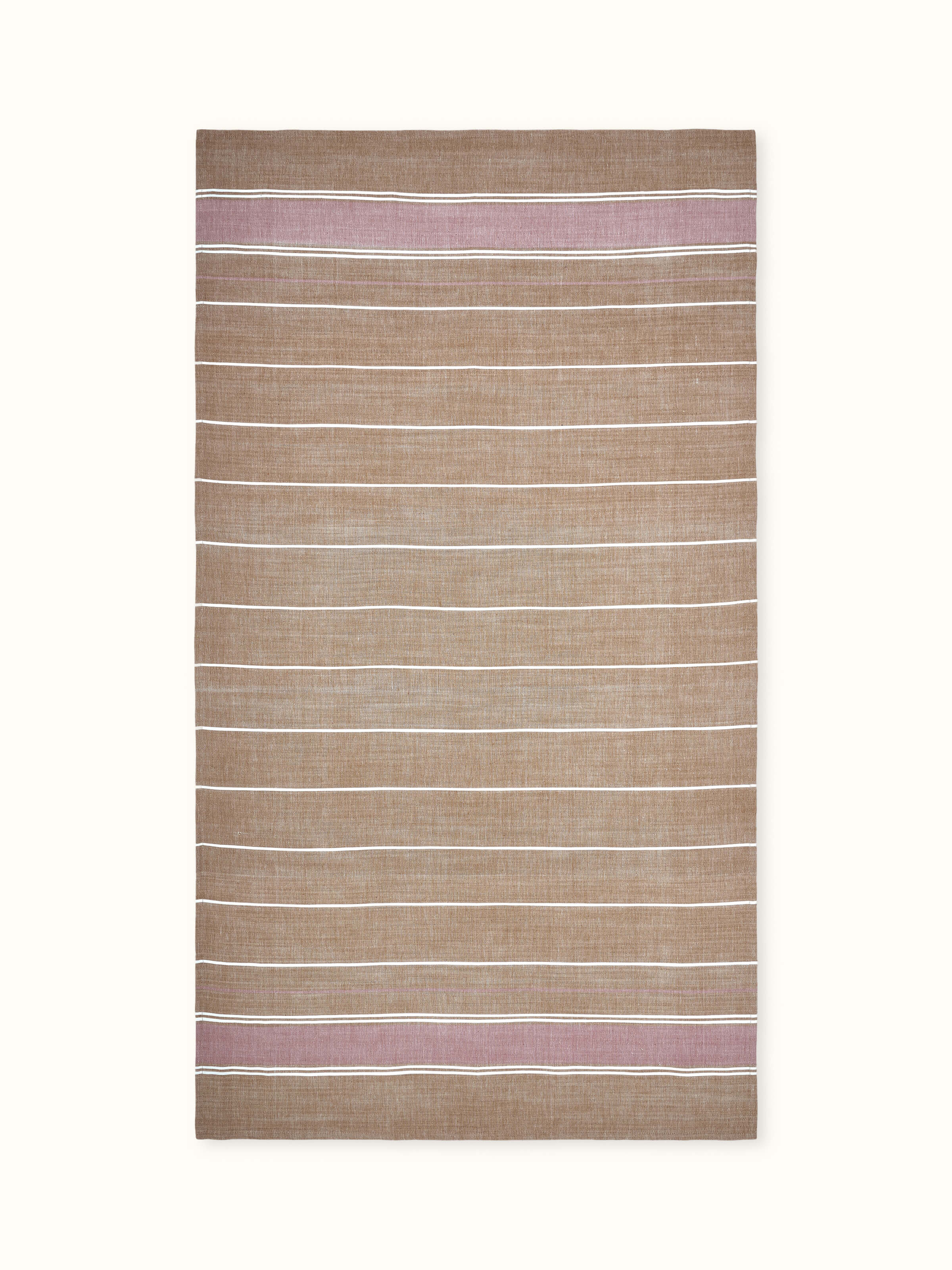 Front view of Samistha brown stripe cotton bath towel (M) featuring subtle brown stripes on a cream background.