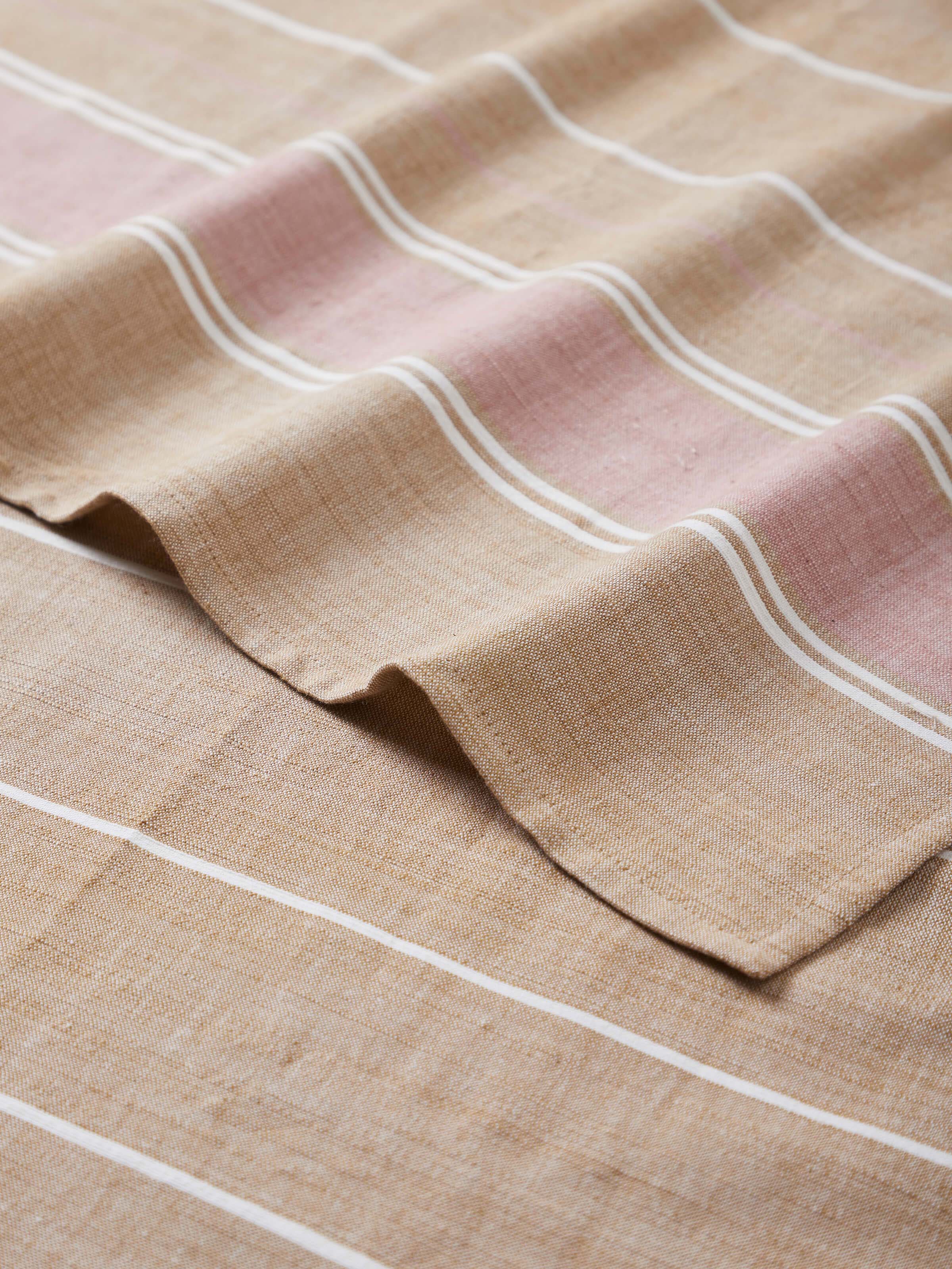 Close-up detail of Samistha brown stripe cotton bath towel (M) showcasing the softness and stripe details.