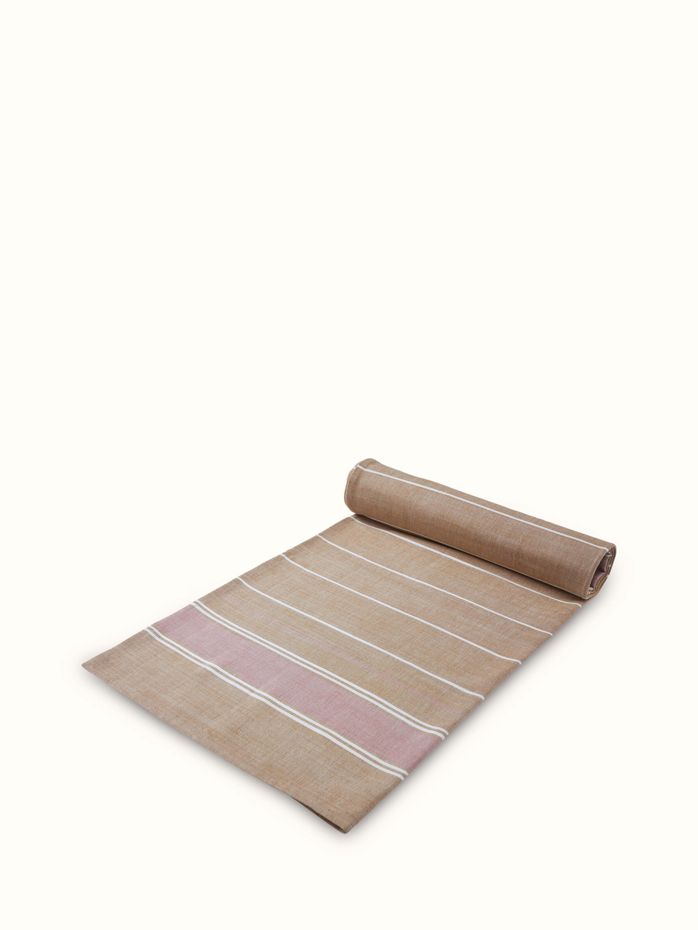 Back view of Samistha brown stripe cotton bath towel (M) showing the plain side of the towel.