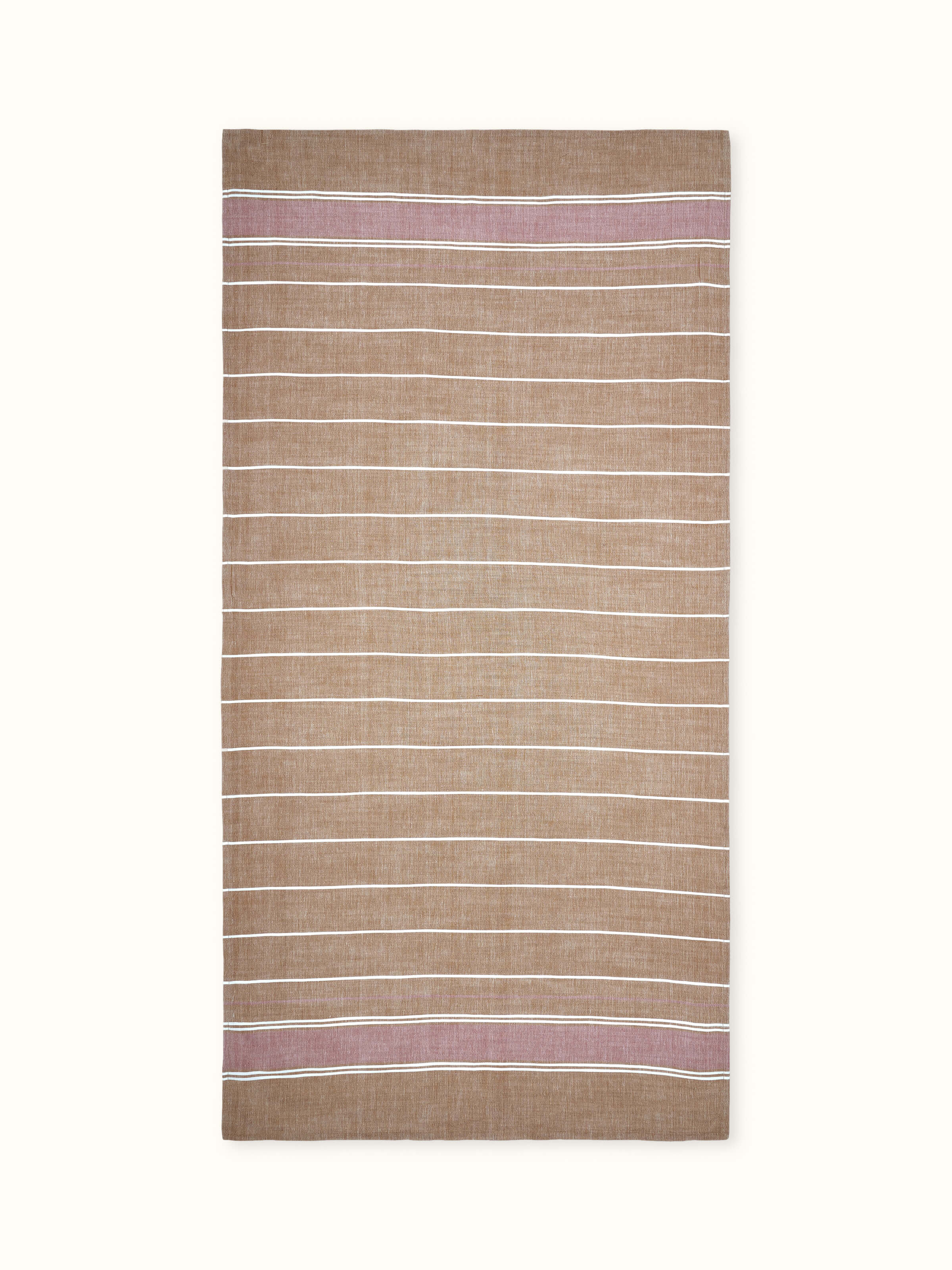 Front view of Samistha brown stripe cotton striped bath towel (L) showcasing its classic stripe pattern