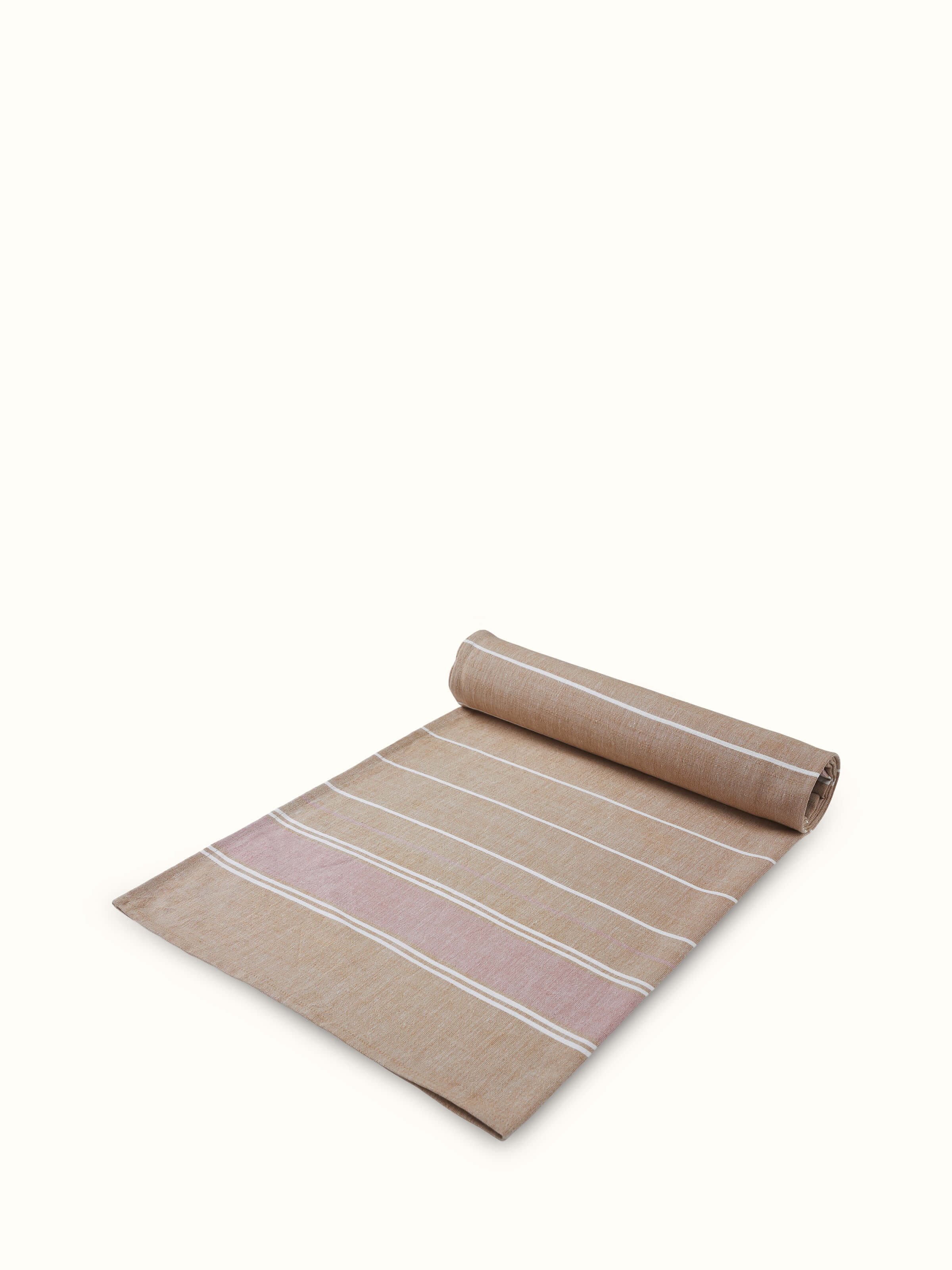 Close-up of Samistha brown stripe cotton striped bath towel (L) emphasizing the texture and stripe detail