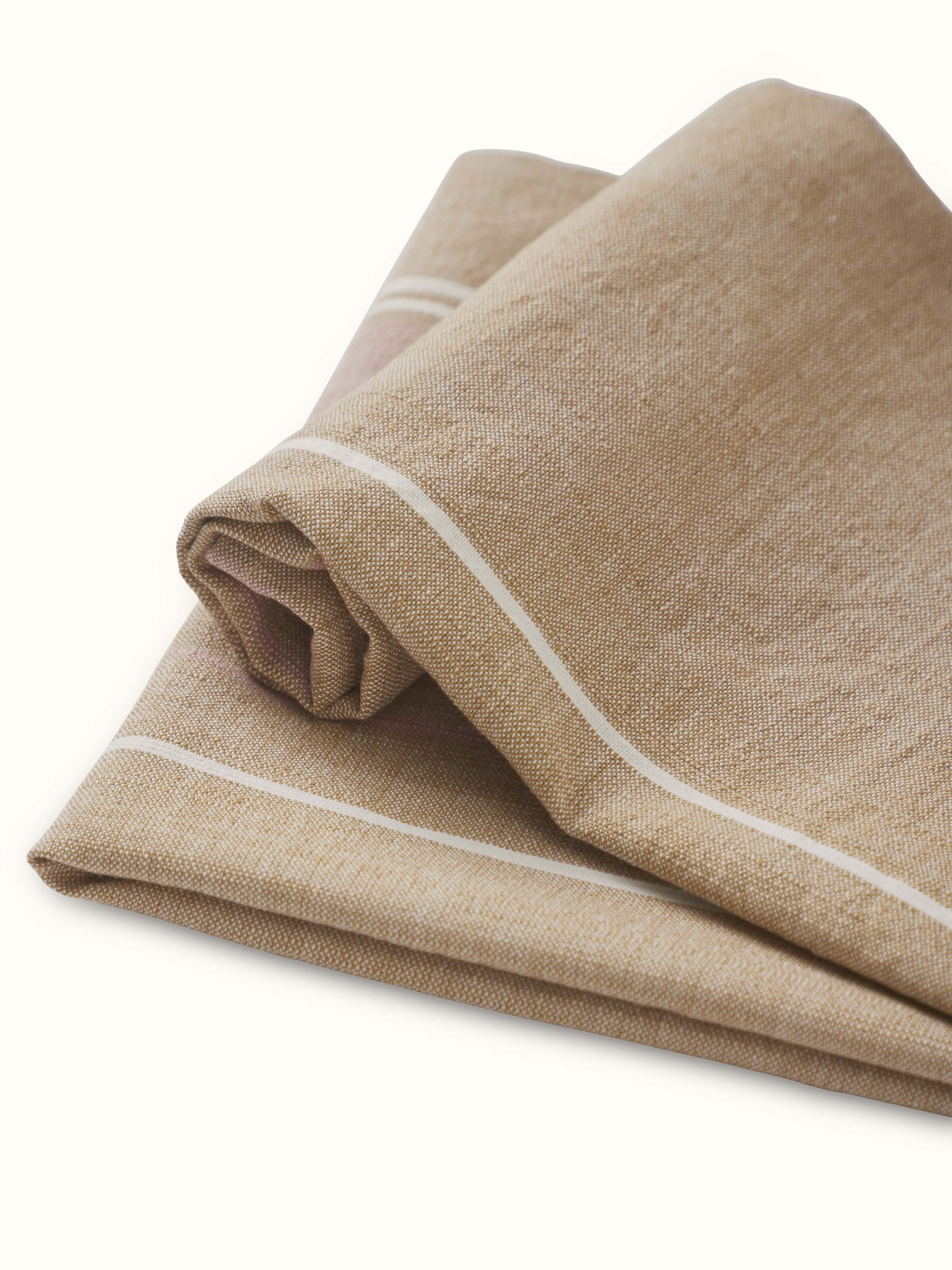 Side view of Samistha light brown stripe cotton hand towels (2 pcs) displaying thickness and stripe alignment