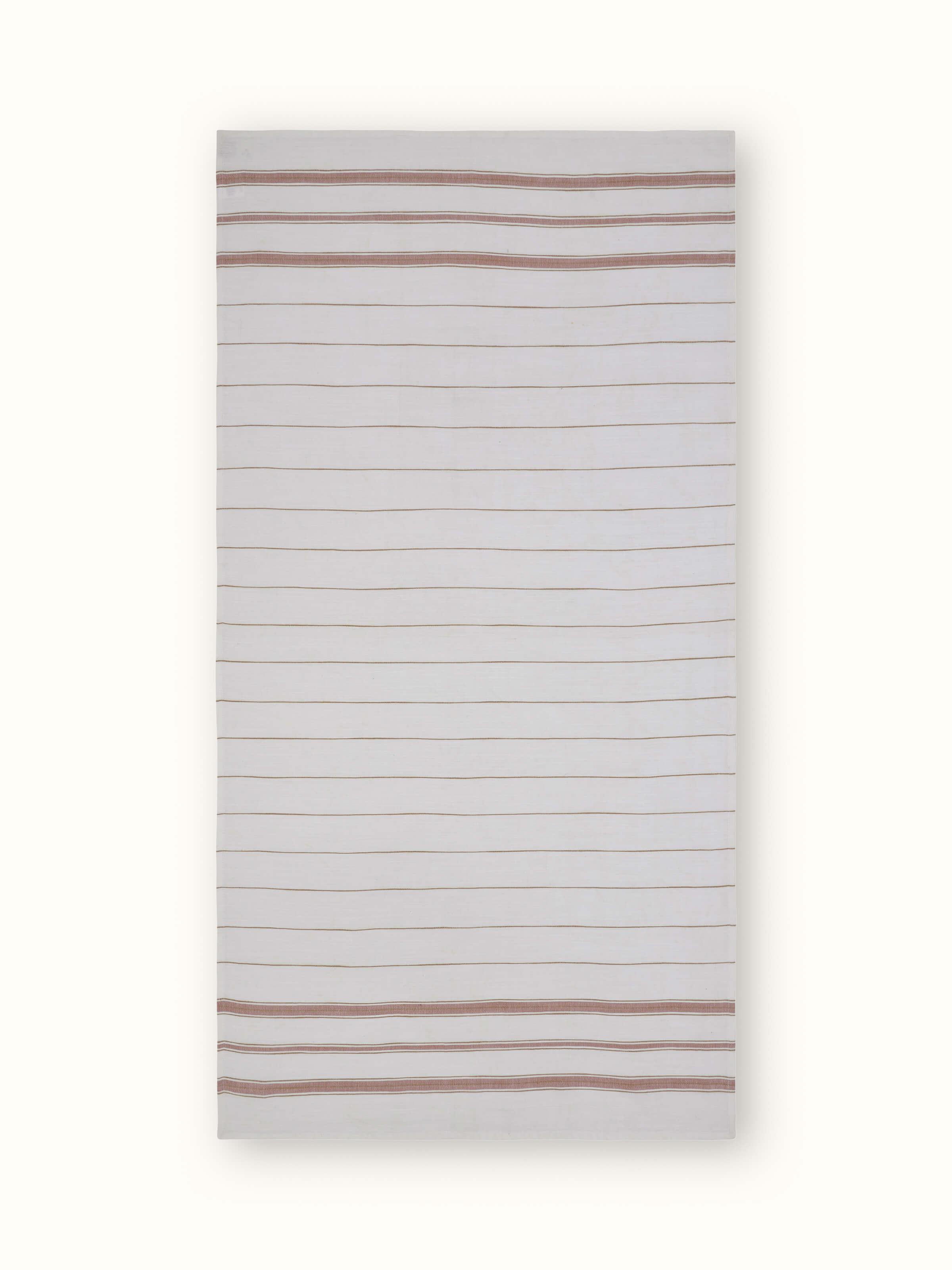Full view of Adrita white cotton striped bath towel (L), featuring classic white with subtle striped pattern for a clean, elegant look.