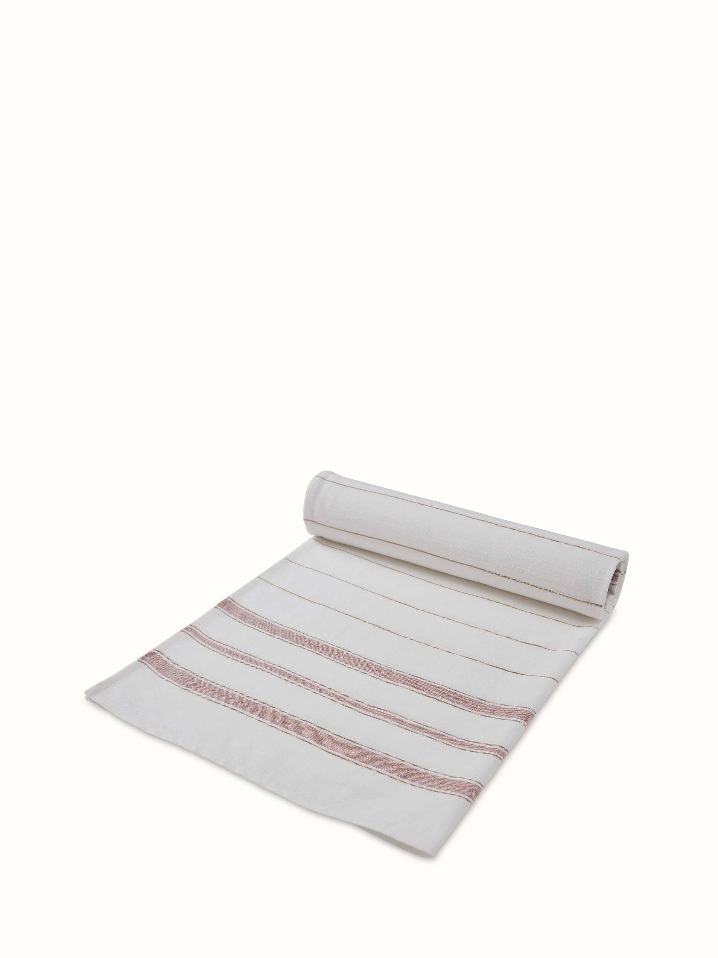 Detailed view of Adrita white cotton striped bath towel (L), focusing on the fabric weave and stripe pattern.
