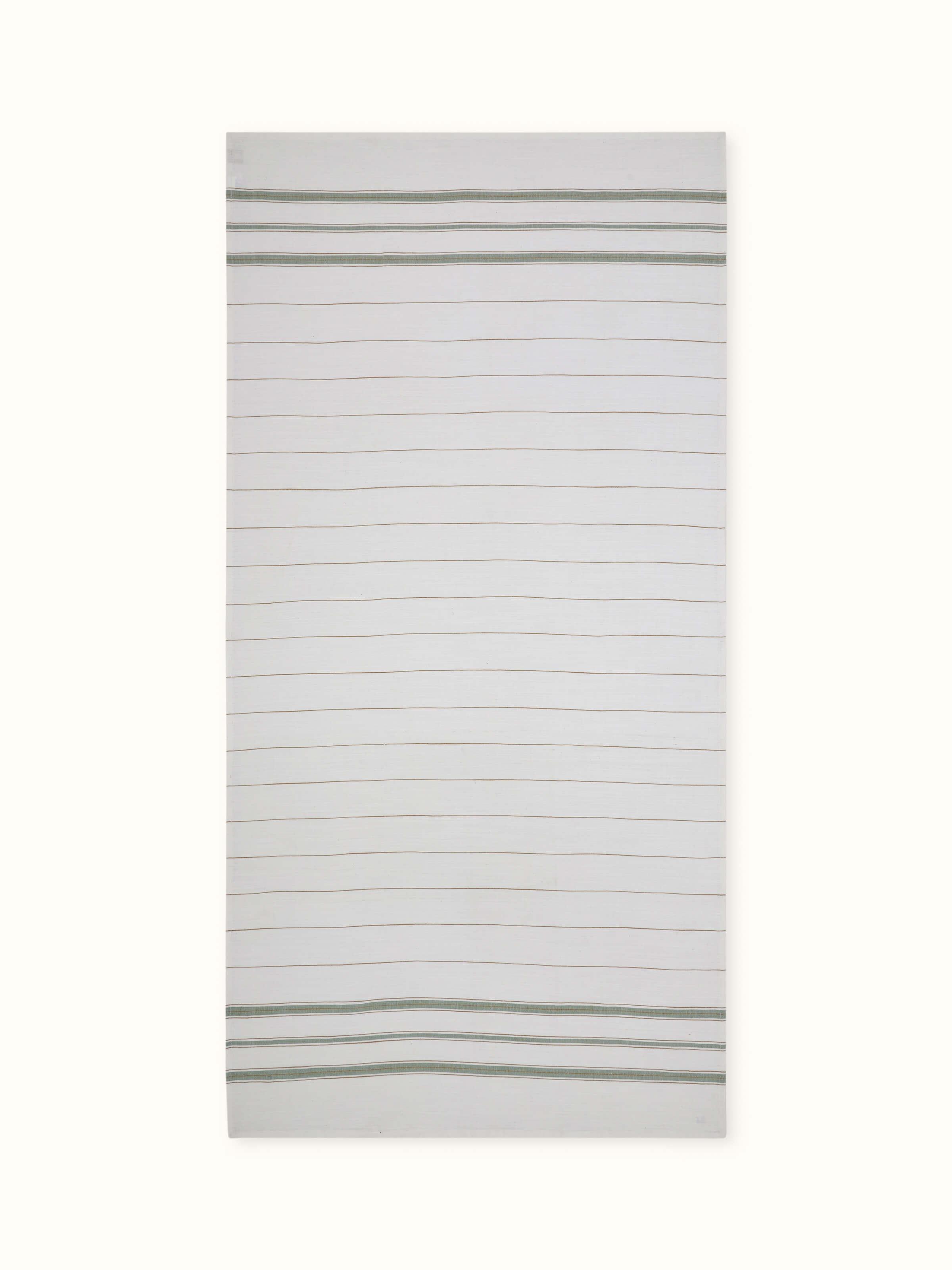 Full view of Adrita green cotton bath towel featuring a striped design
