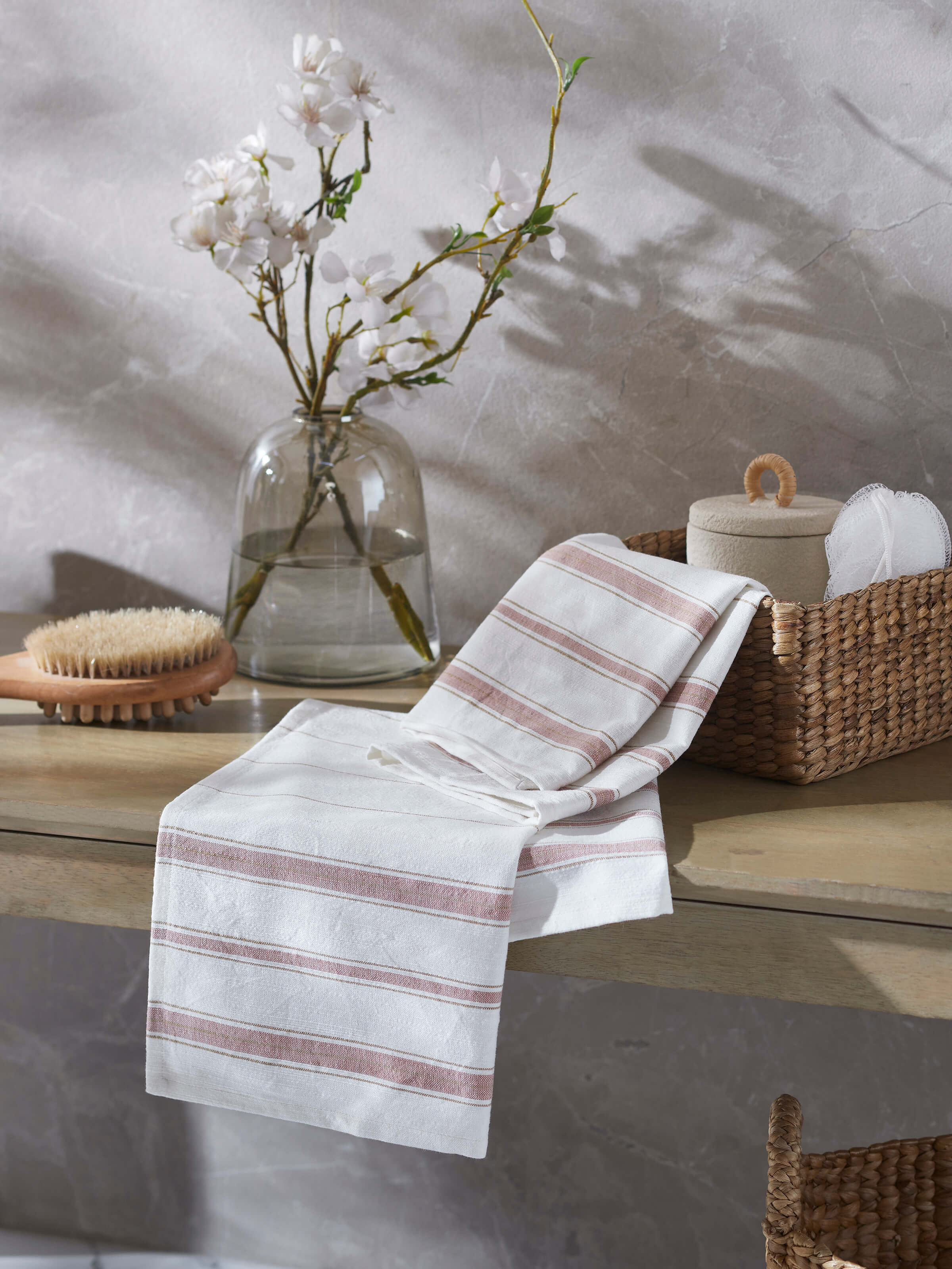Close-up of Adrita White Stripe Cotton Hand Towels (2 pcs), focusing on the stripe details and texture.