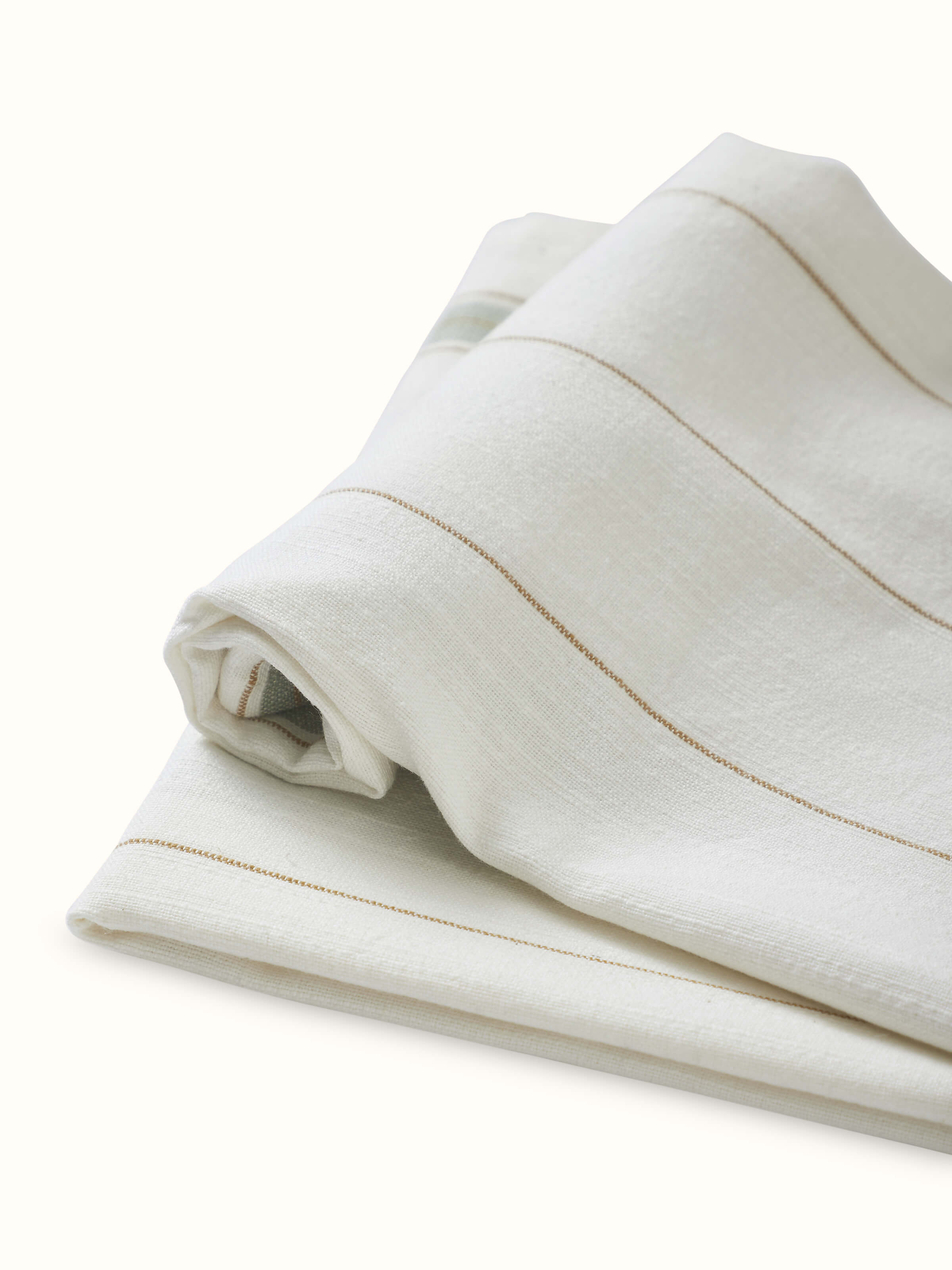 Full view of Adrita Green Stripe Cotton Hand Towels (2 pcs) displaying both towels and their stripe pattern.