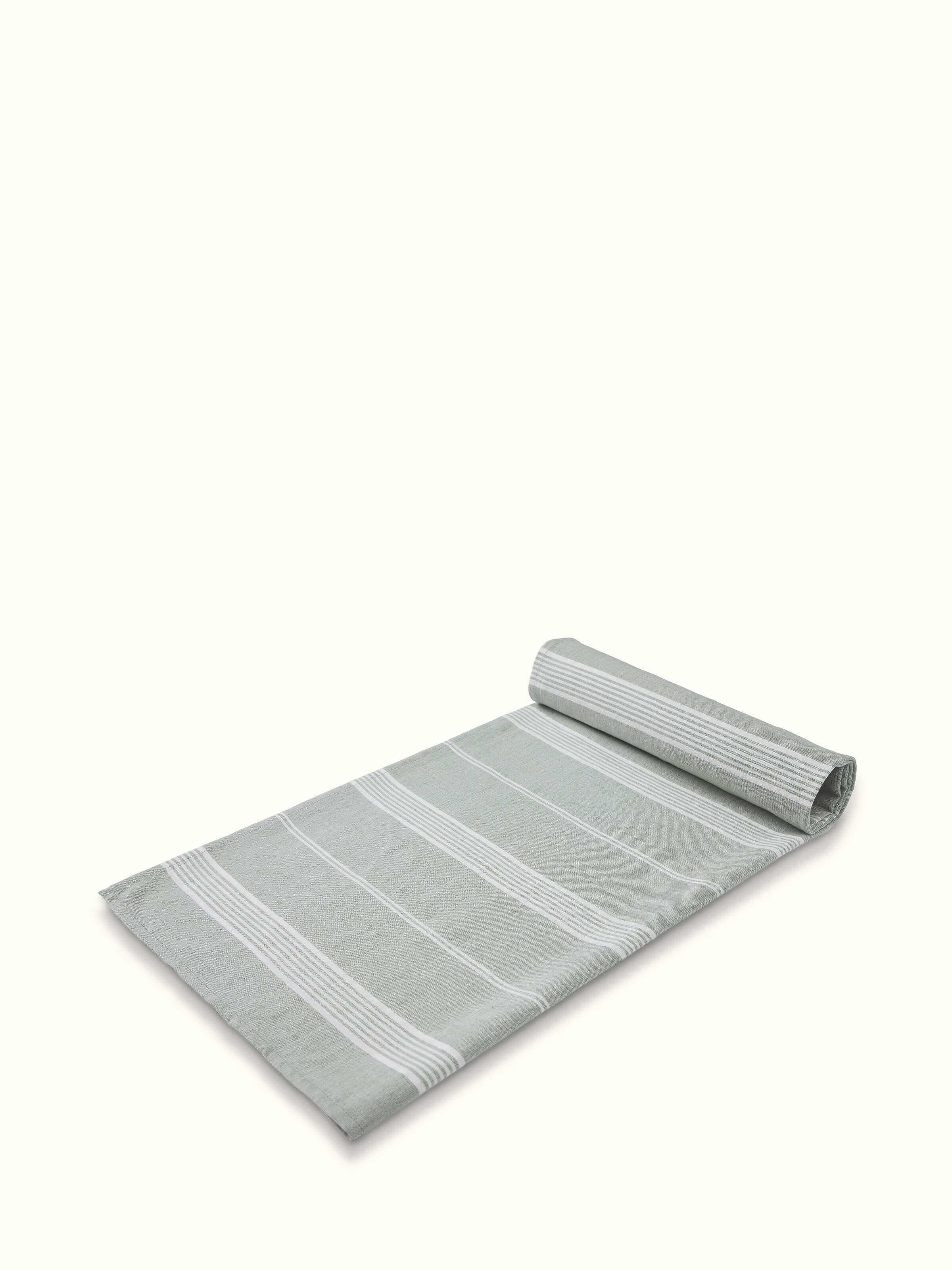 Detailed shot of Simhi Green Stripe Cotton Bath Towel (M) showing the fabric quality and stripe design close-up.