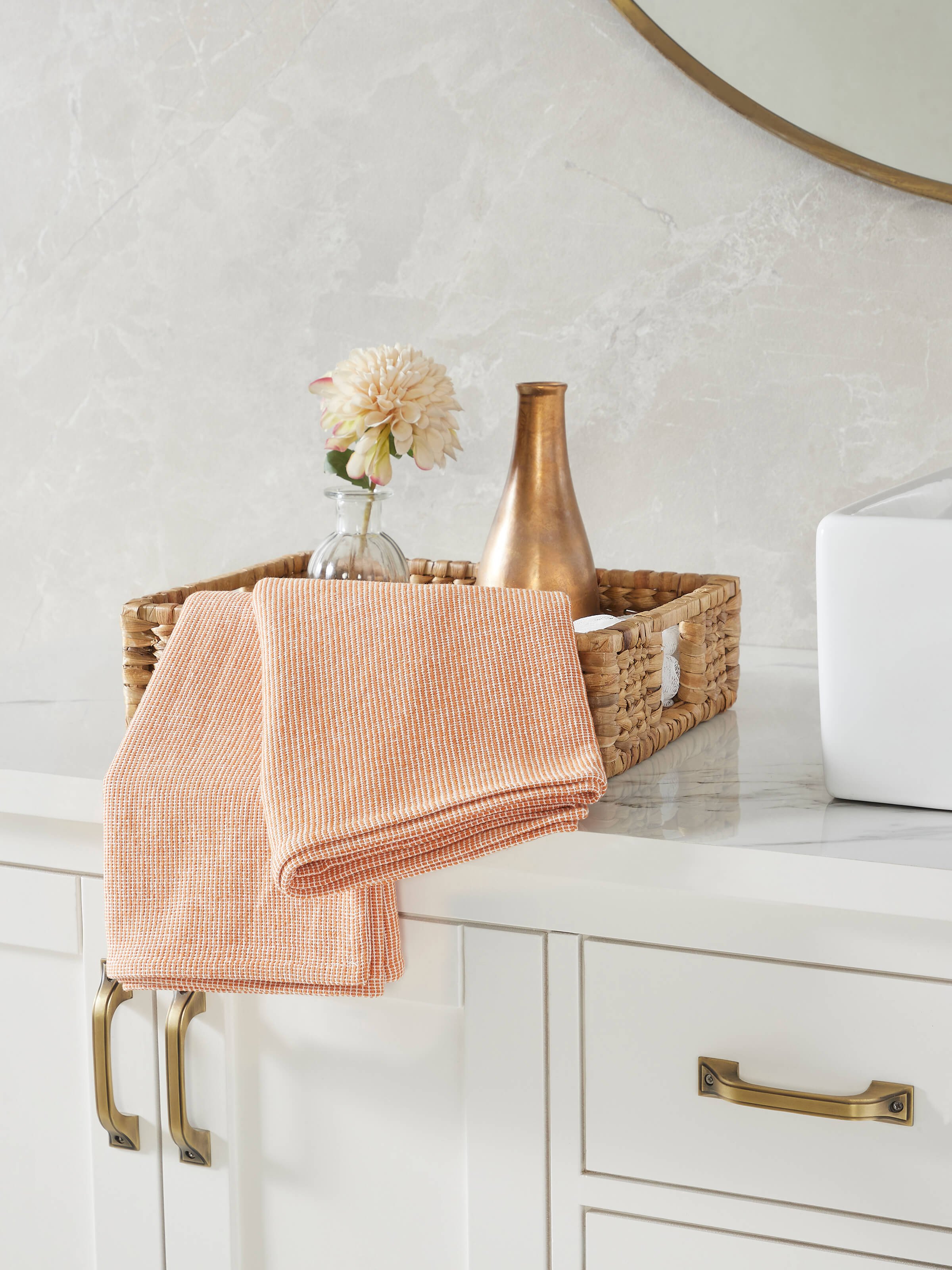 Close-up of Shikara Brown Chambray Cotton Bath Towel (M), highlighting the fine chambray weave and soft texture.