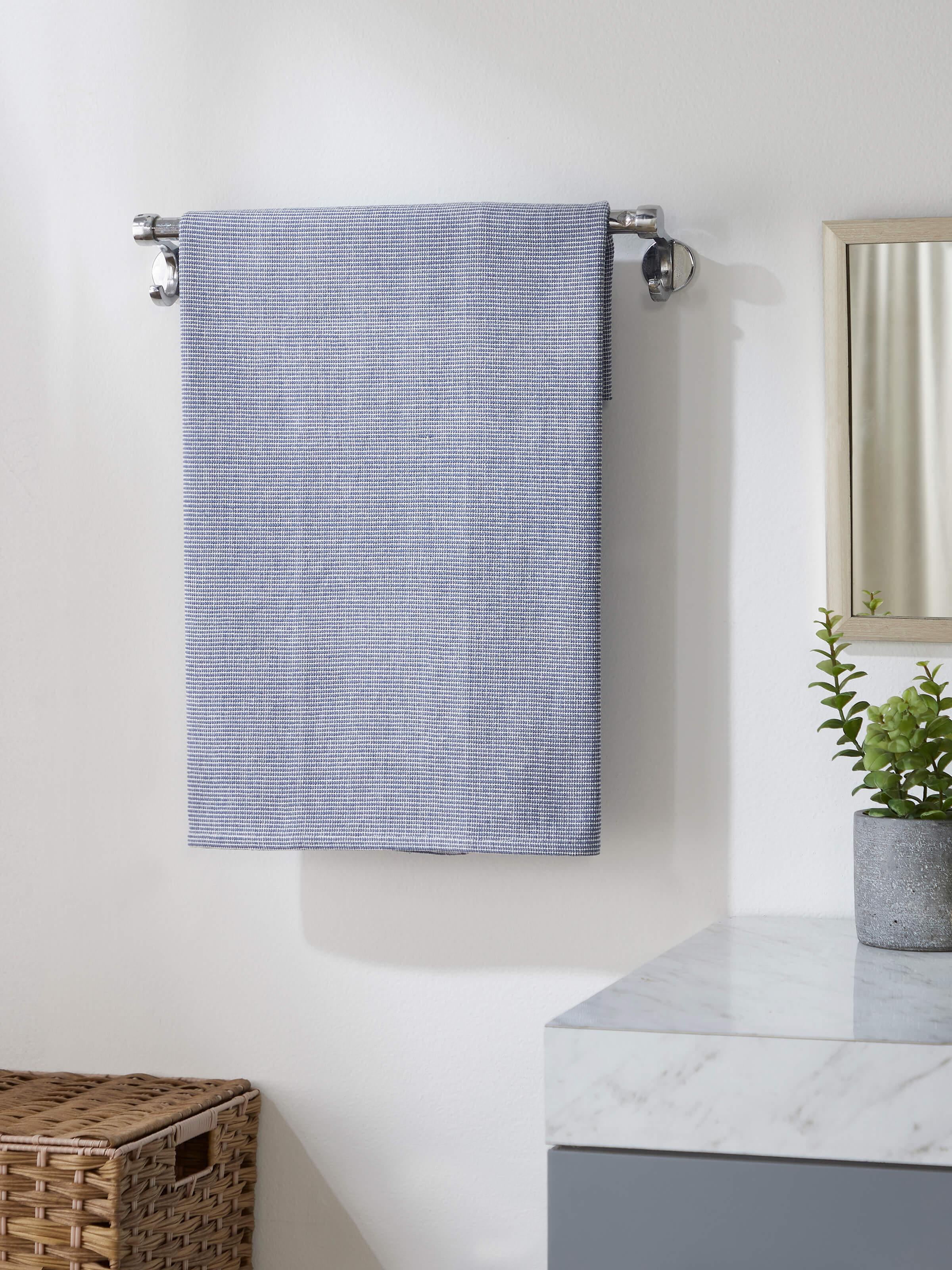 Close-up of Shikara blue chambray cotton bath towel highlighting the texture and quality of the chambray fabric
