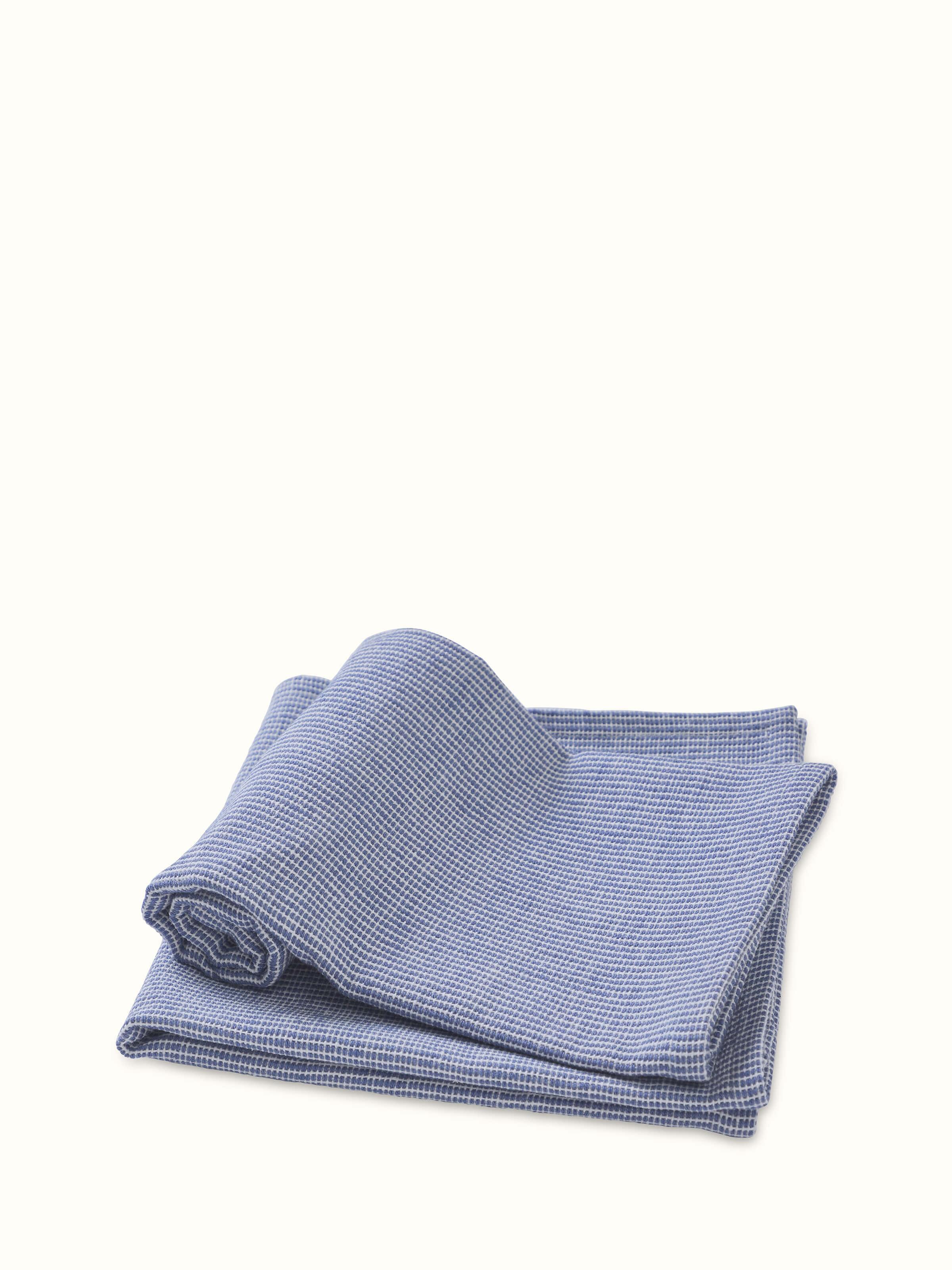 Full view of Shikara blue chambray cotton hand towels (2 pcs) showing the chambray fabric and blue color