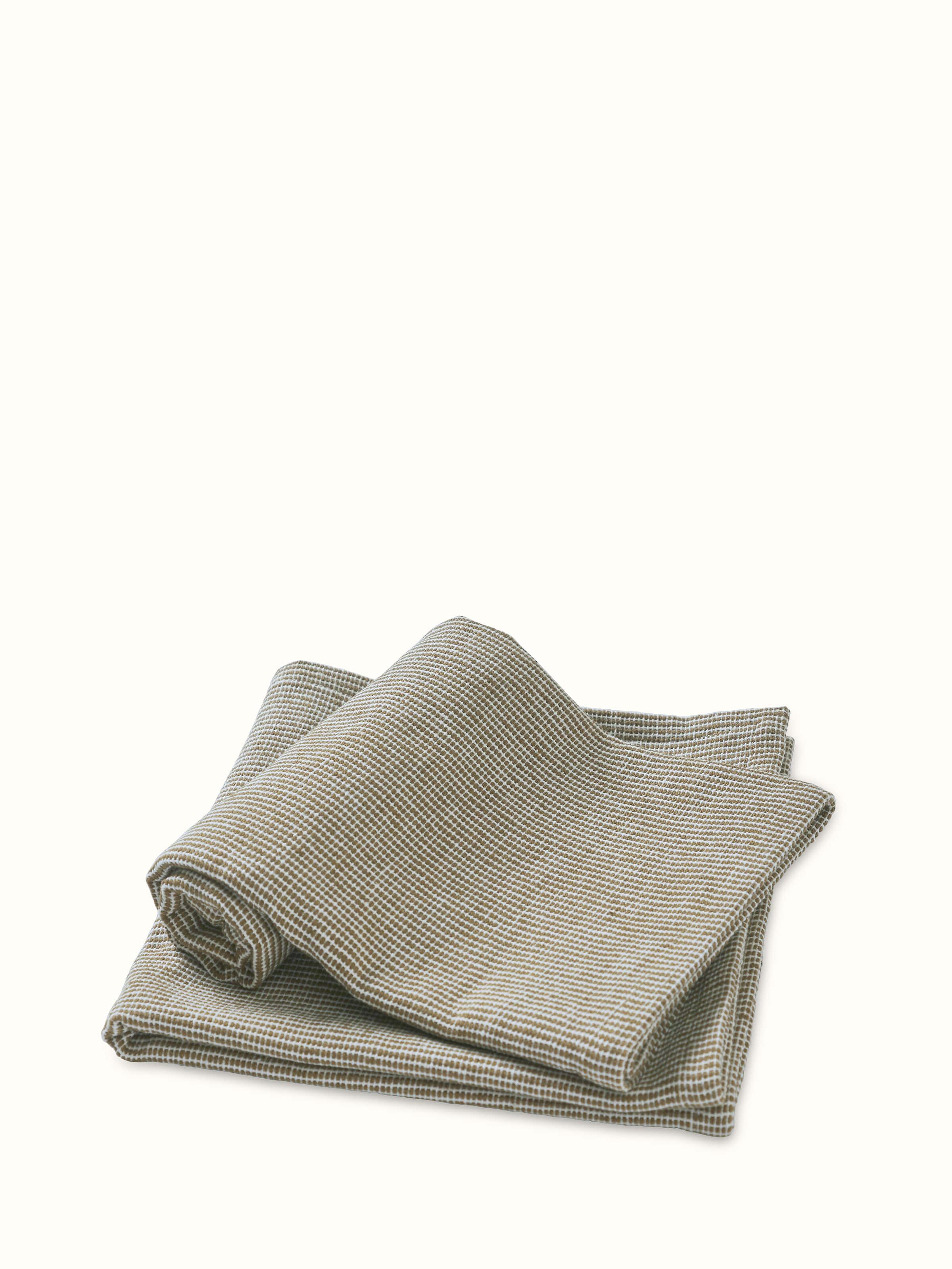 Shikara green chambray cotton hand towels (2 pcs) displayed with emphasis on their use and quality.