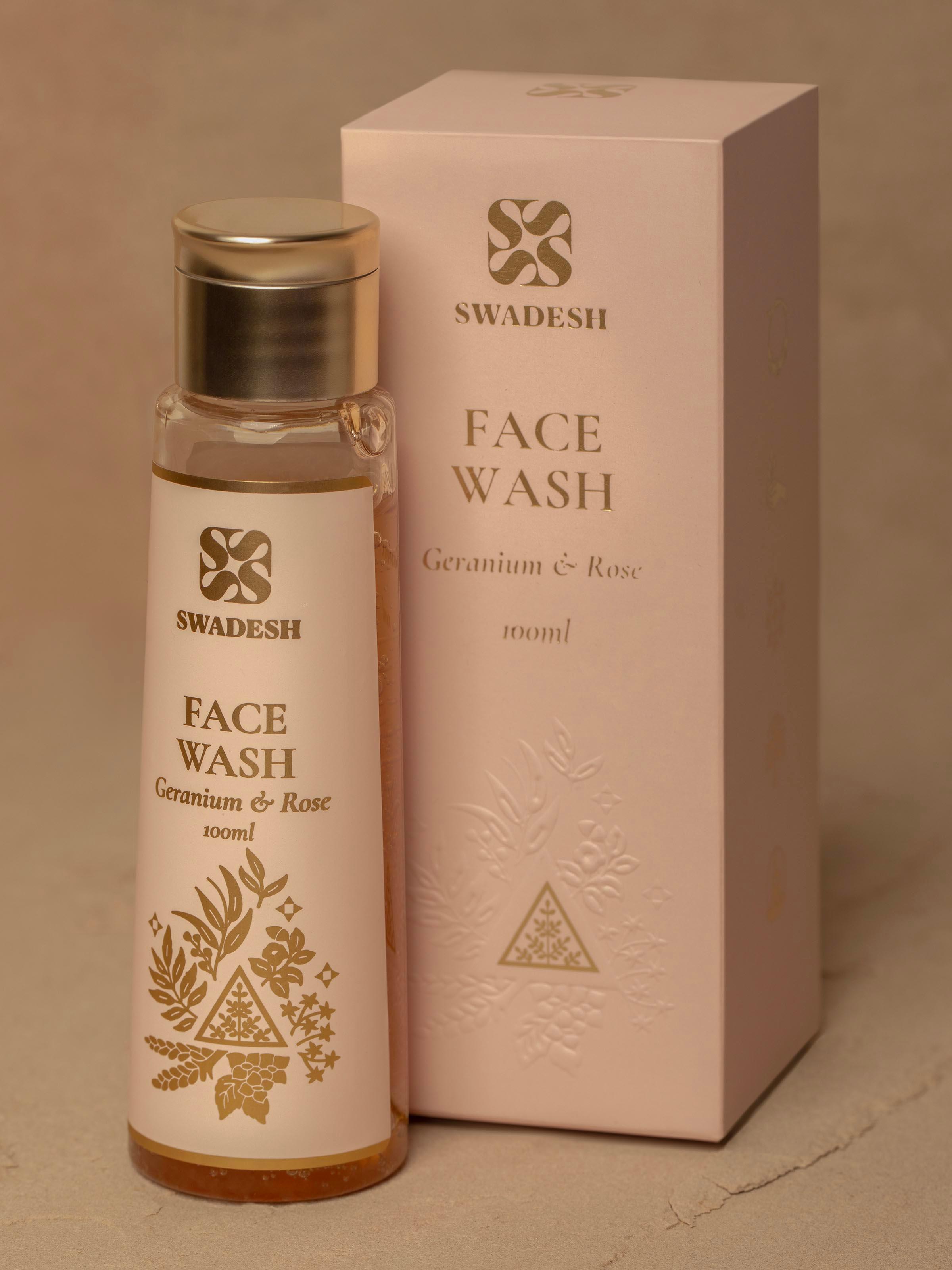 Close-up of Face Wash Geranium & Rose focusing on the pump mechanism and texture of the face wash.