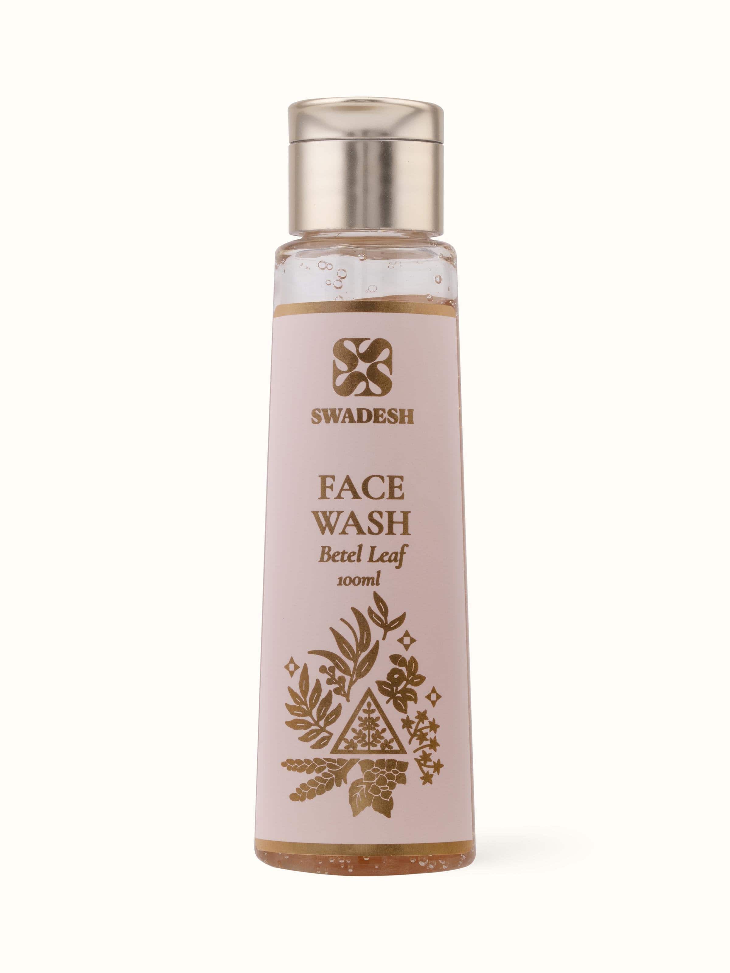 Front view of Face Wash Betel Leaf bottle showcasing the clear label and sleek design of the packaging.