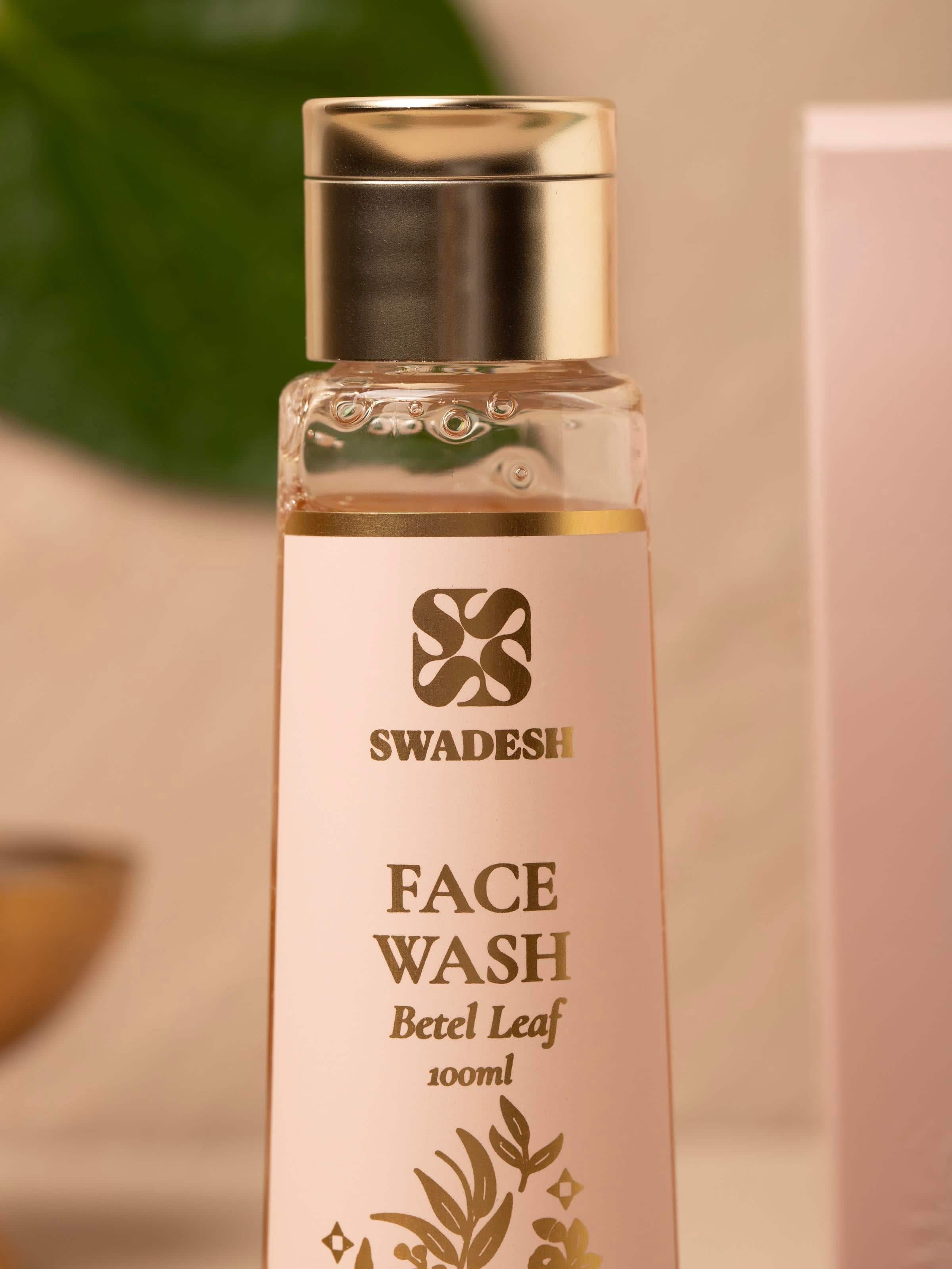 Side view of Face Wash Betel Leaf bottle highlighting the detailed product label and design.
