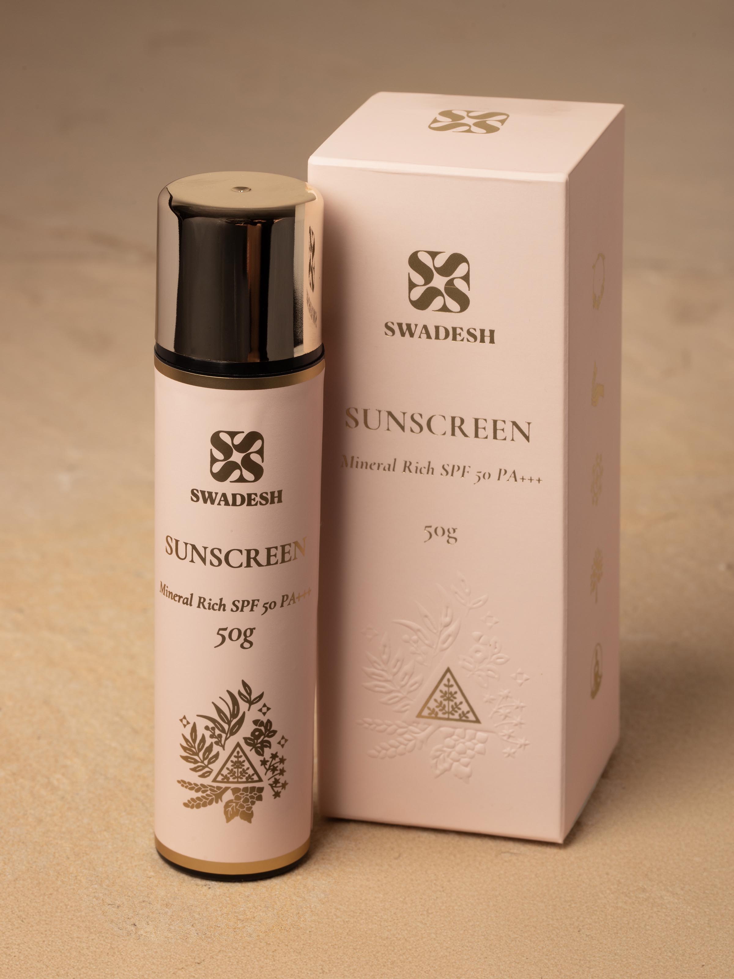 Close-up of Sunscreen Mineral Rich SPF 50 PA+++ showcasing the cream texture and application method