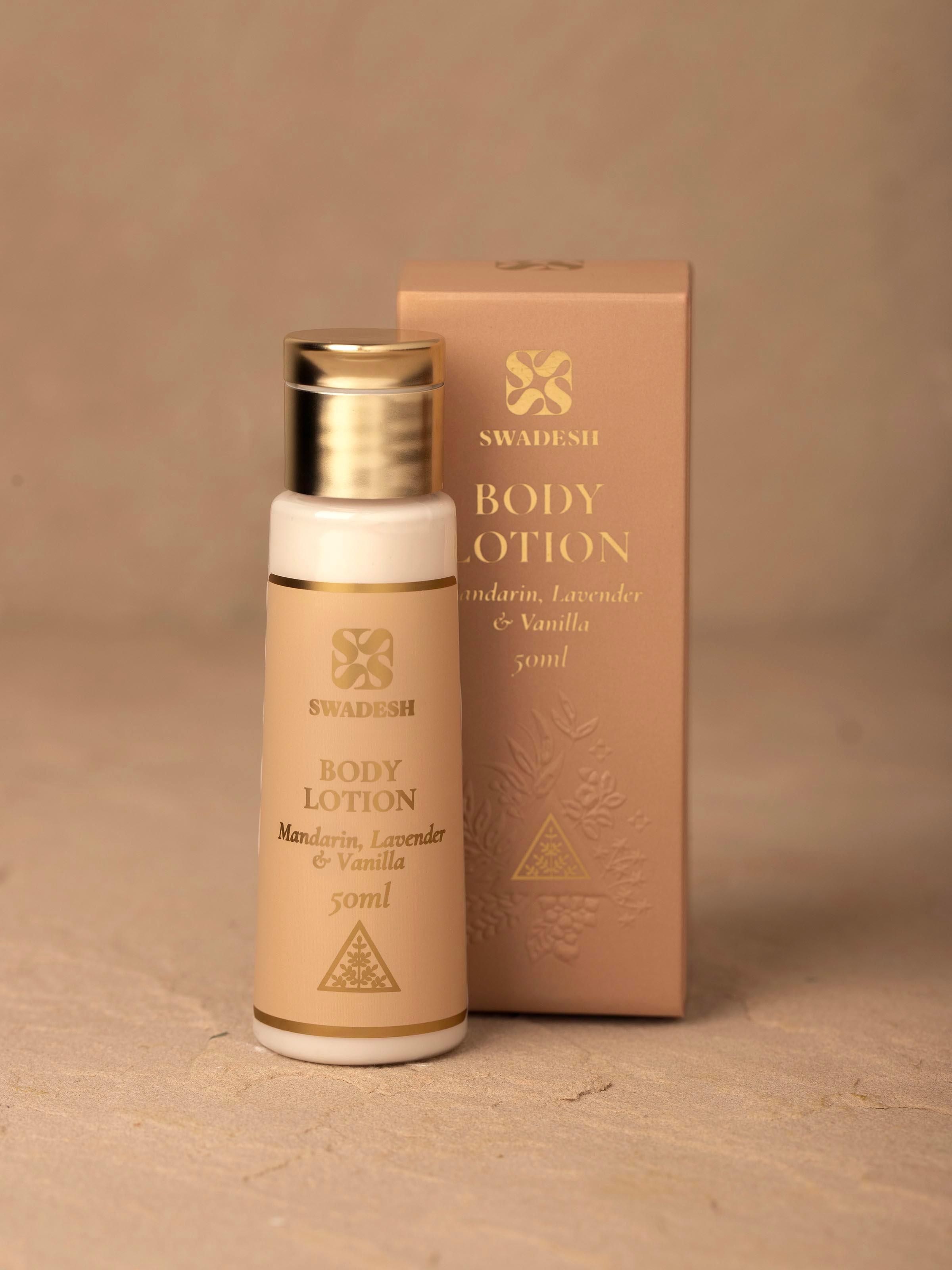 Close-up of Body Lotion Mandarin, Lavender & Vanilla focusing on the pump mechanism and lotion consistency.