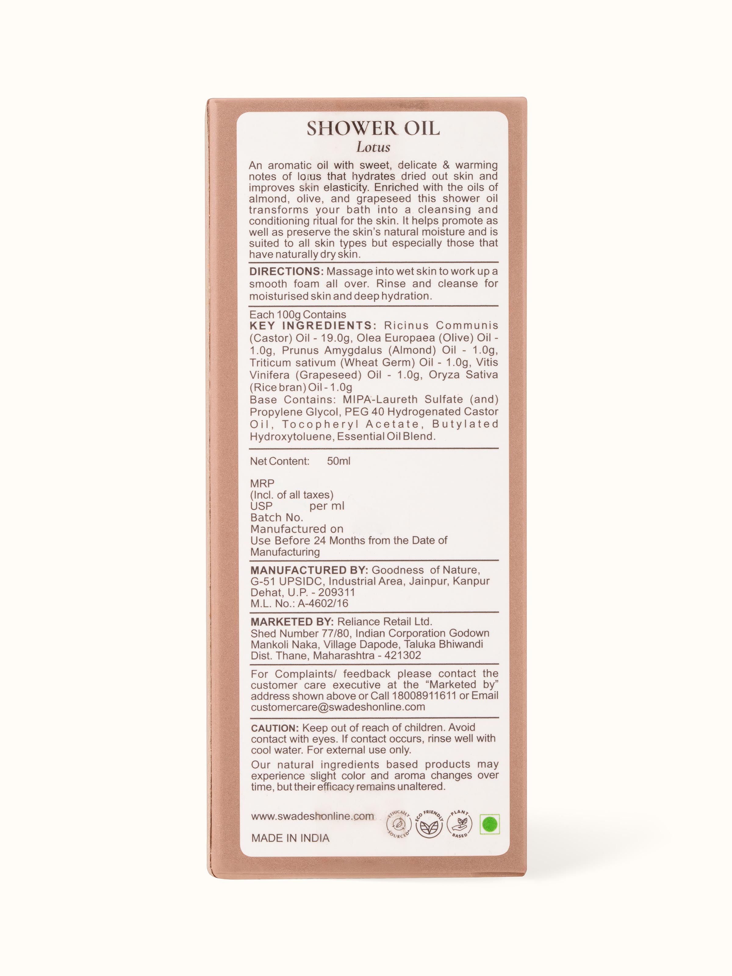 Close-up of Shower Oil Lotus highlighting its nourishing properties and luxurious texture