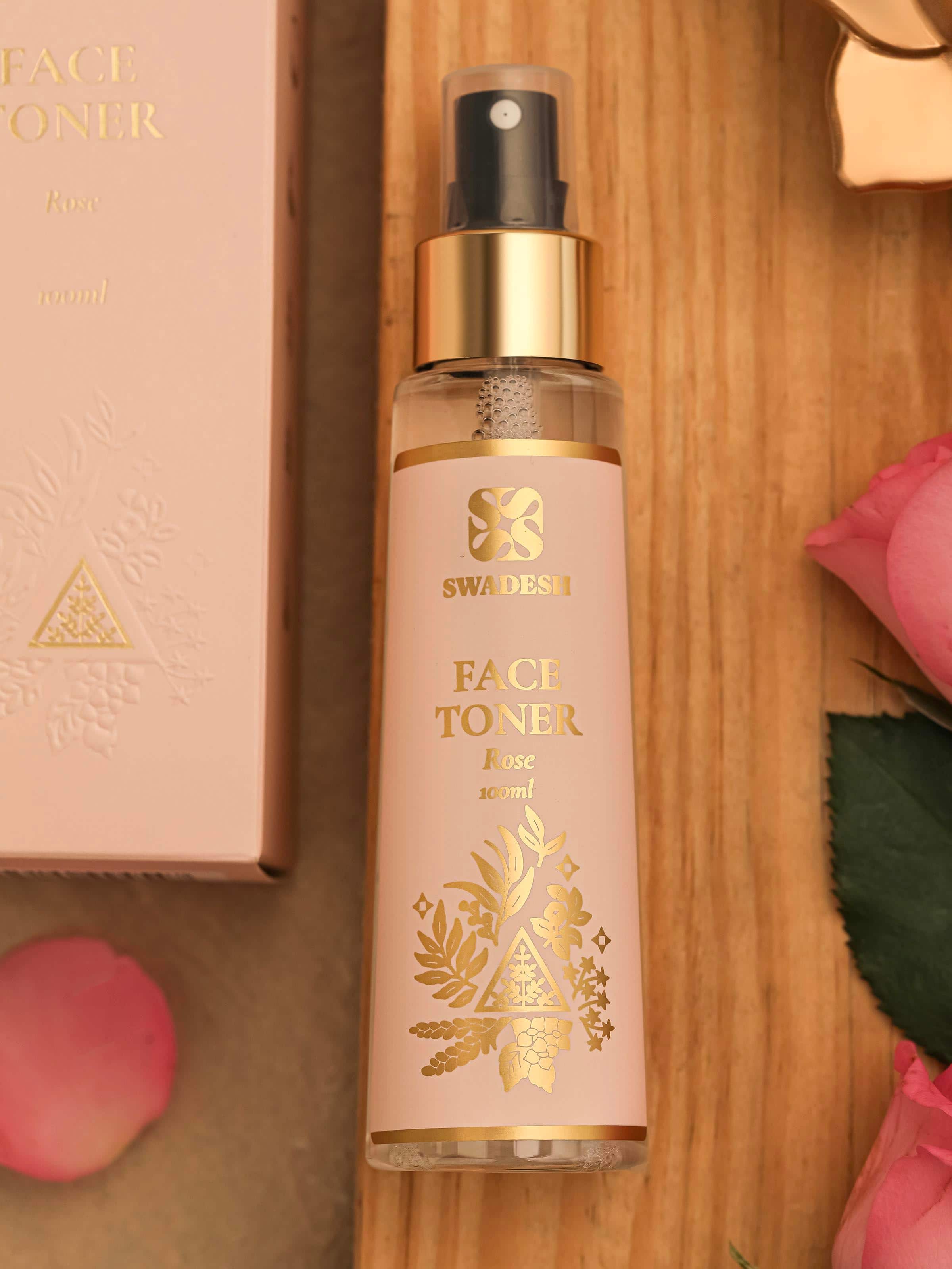 Side view of additional Face Toner Rose highlighting spray mechanism and product design