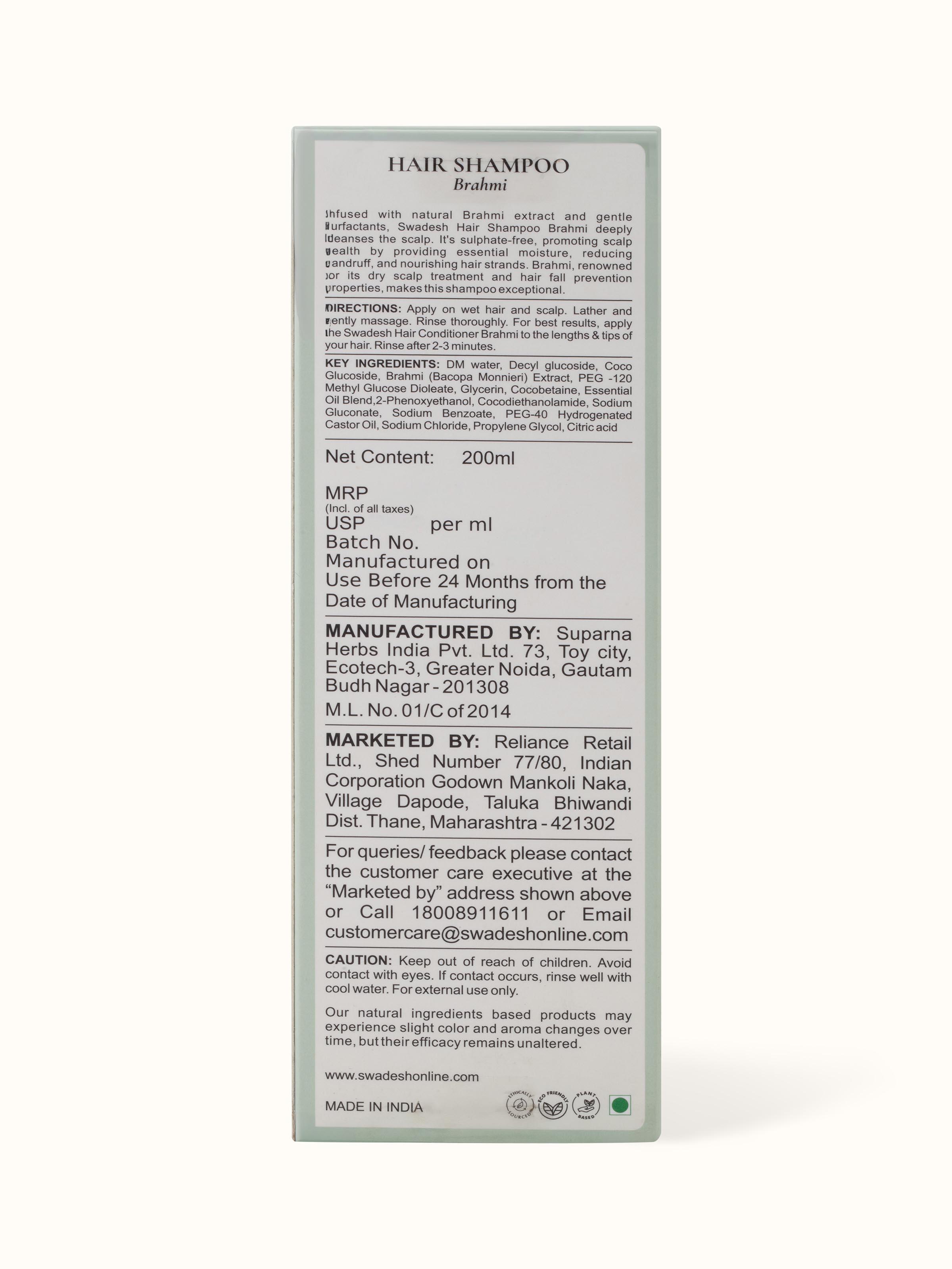 Front view of Hair Shampoo Brahmi showcasing its rejuvenating formula and vibrant packaging