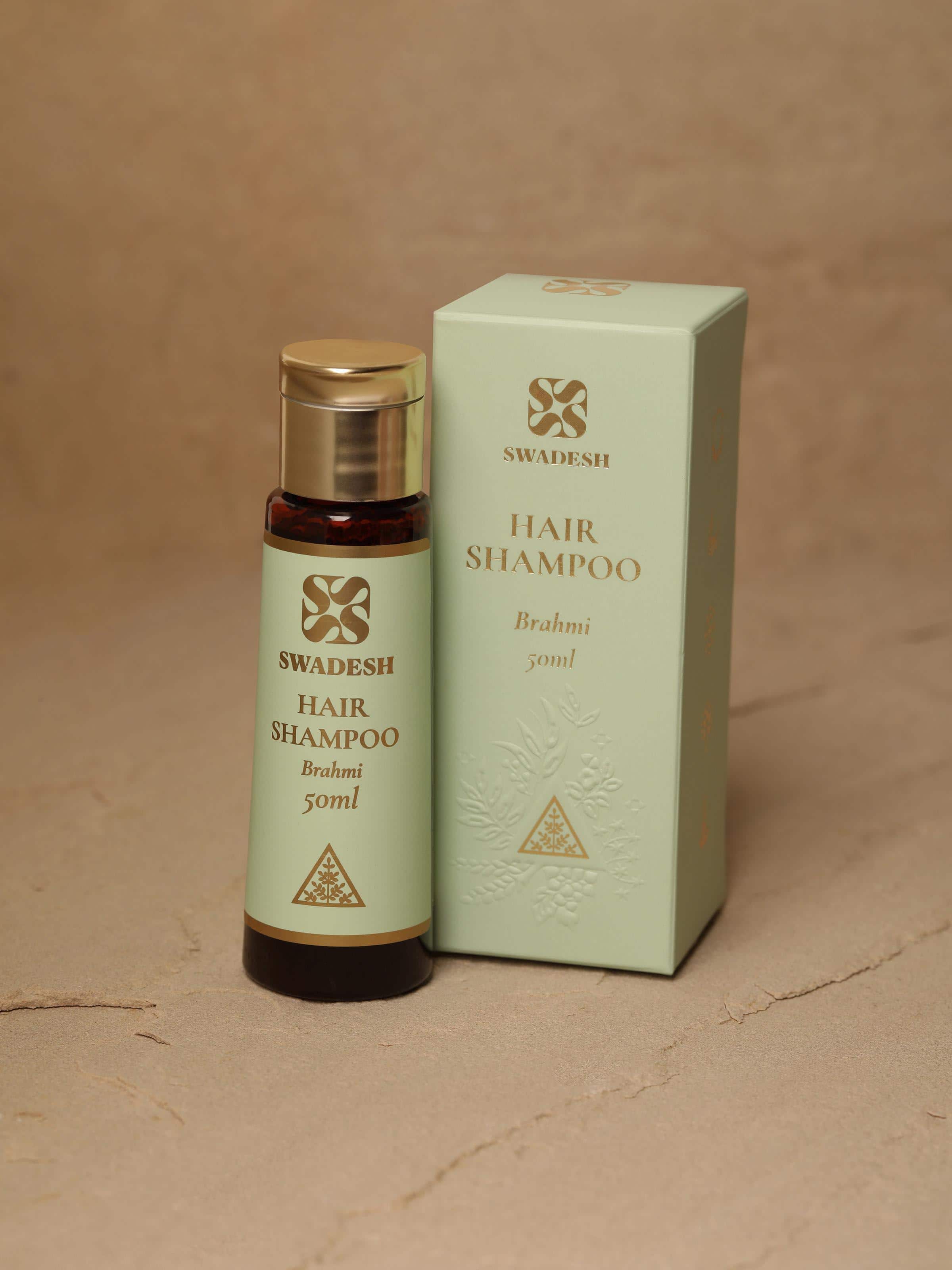 Close-up view of Hair Shampoo Brahmi showing the label details and product texture.