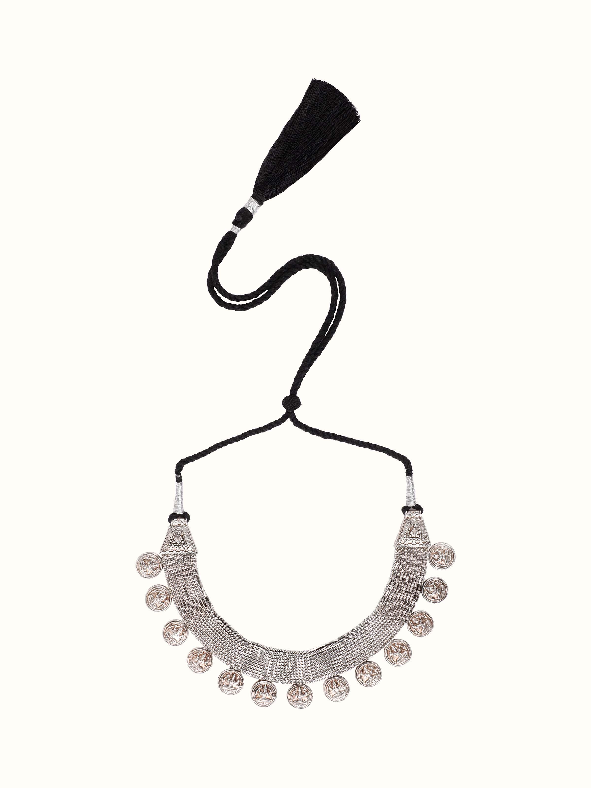 Front view of Silver collar necklace with sleek, modern design and polished finish