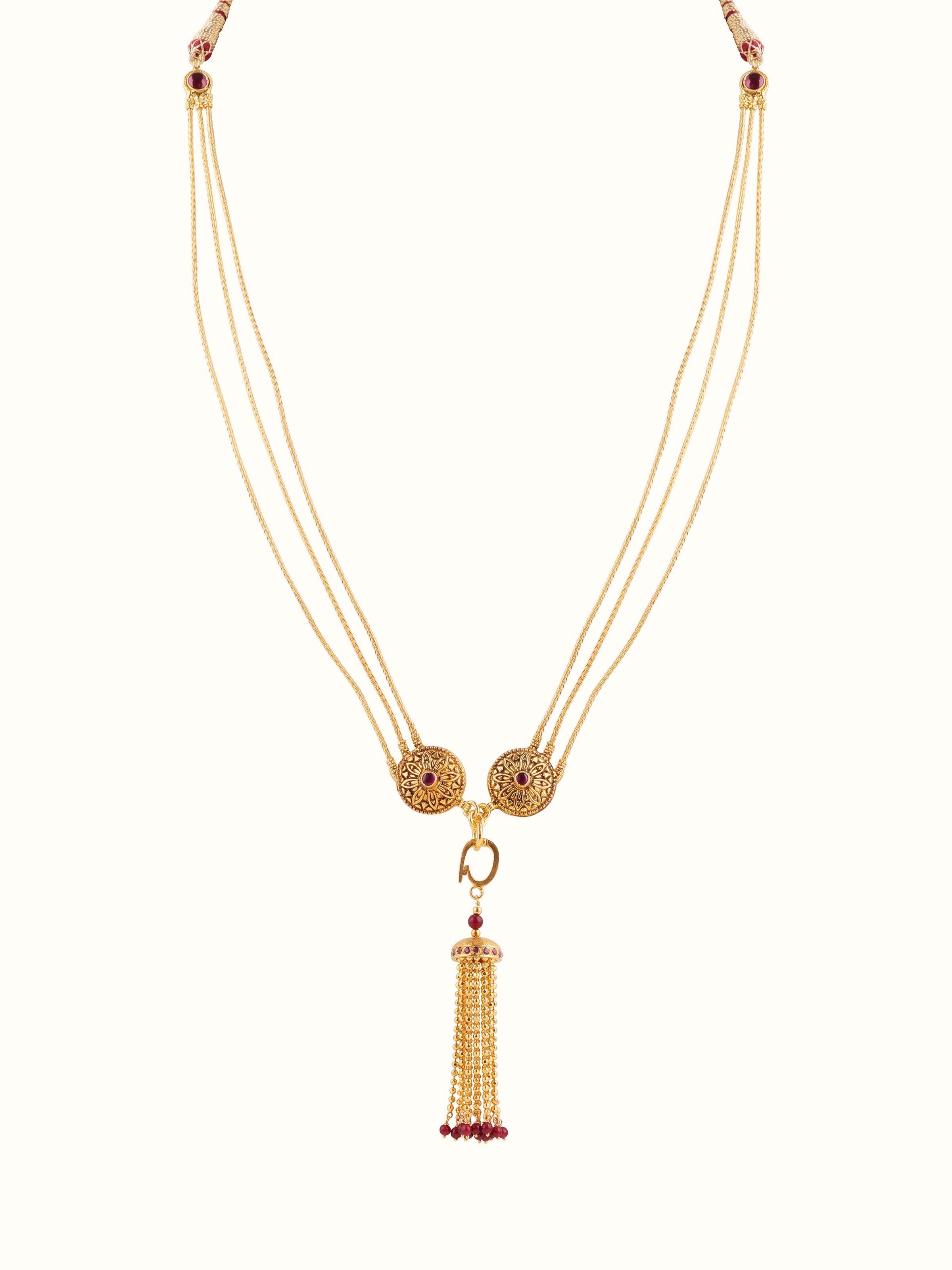 Front view of silver long necklace showcasing elegant design and fine metalwork