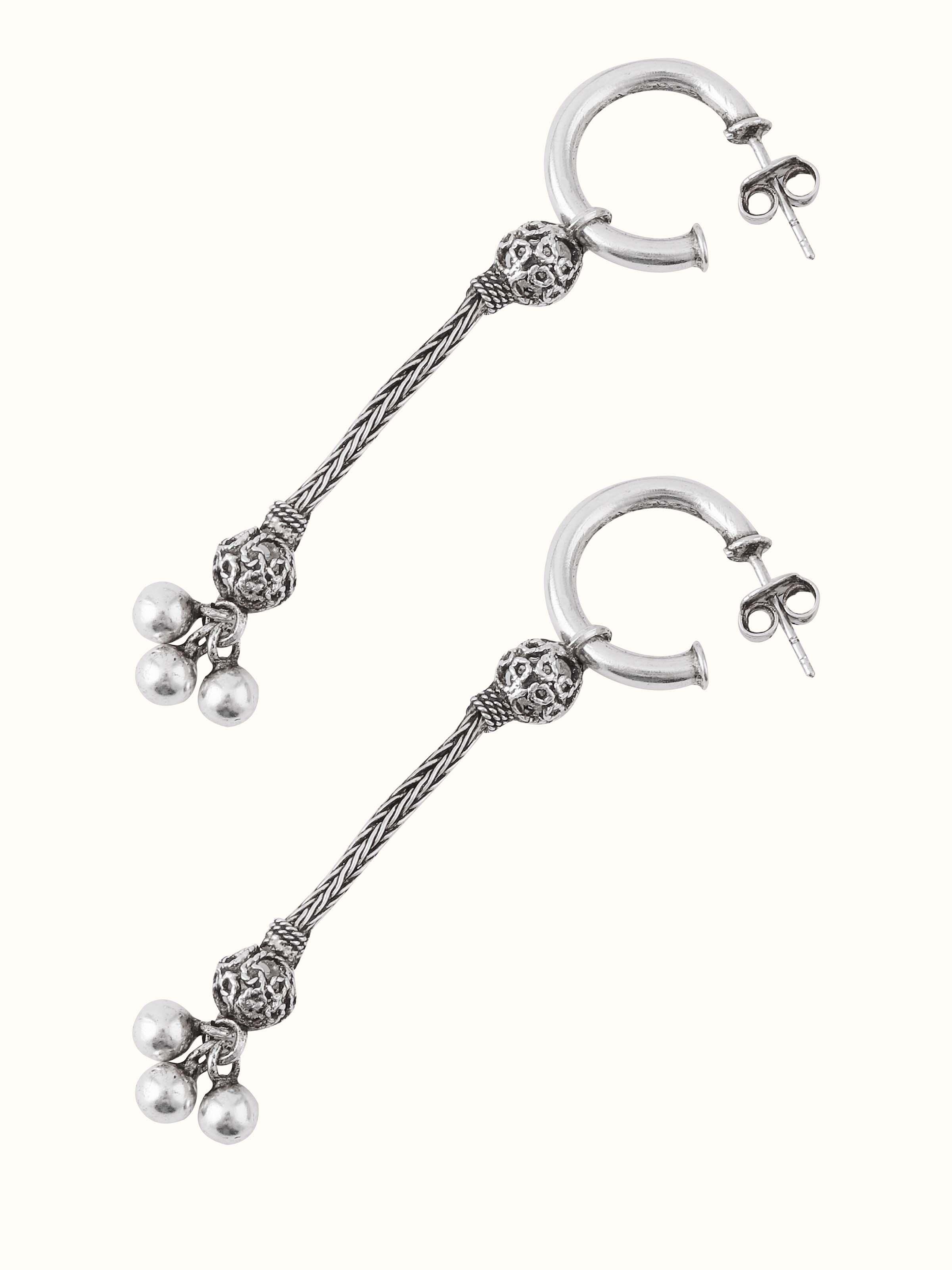 Detailed view of Silver Drop Earrings showcasing the intricate design and high-quality silver finish