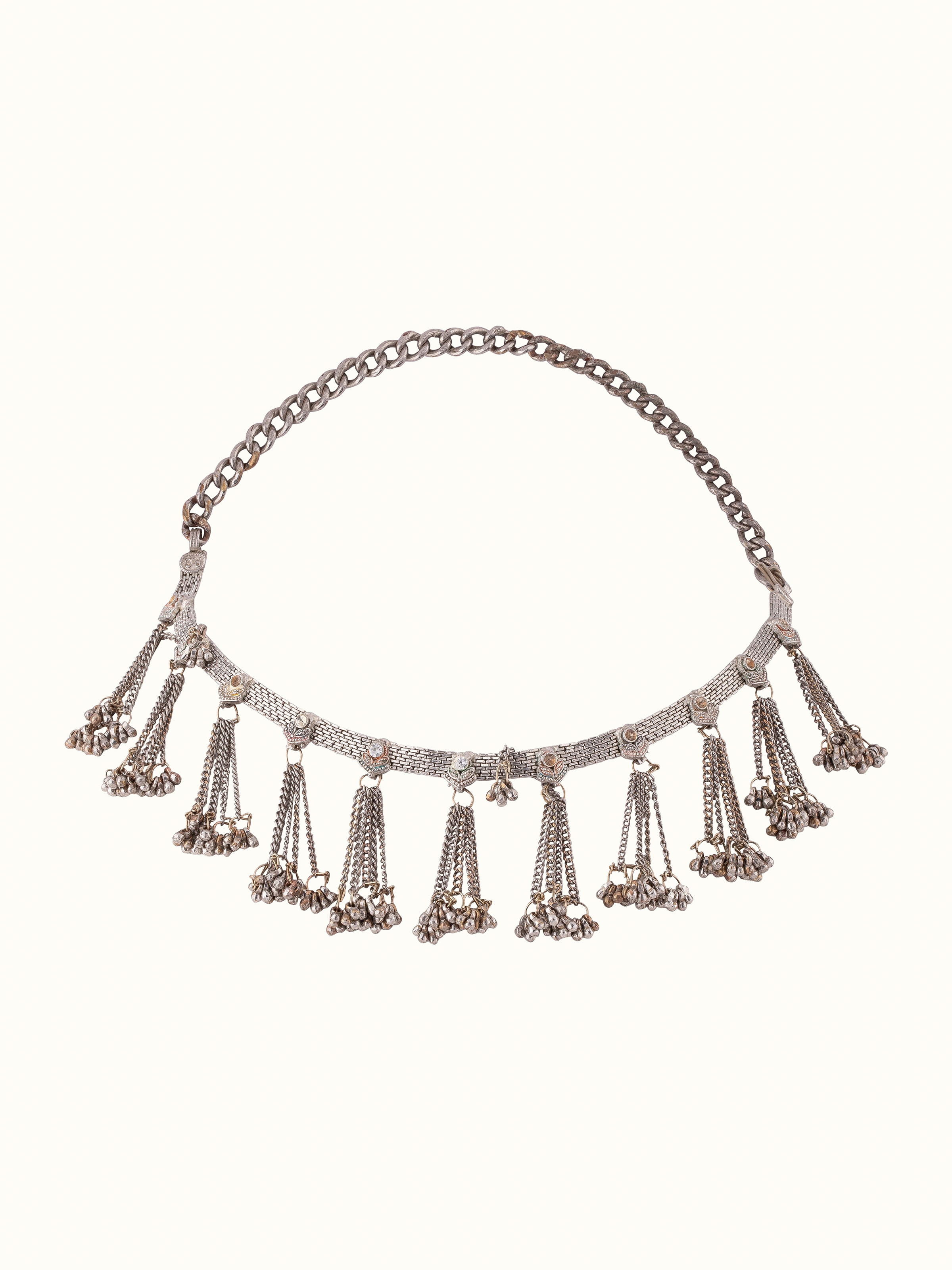 Front view of Tribal Silver Collar Necklace showcasing intricate tribal design.