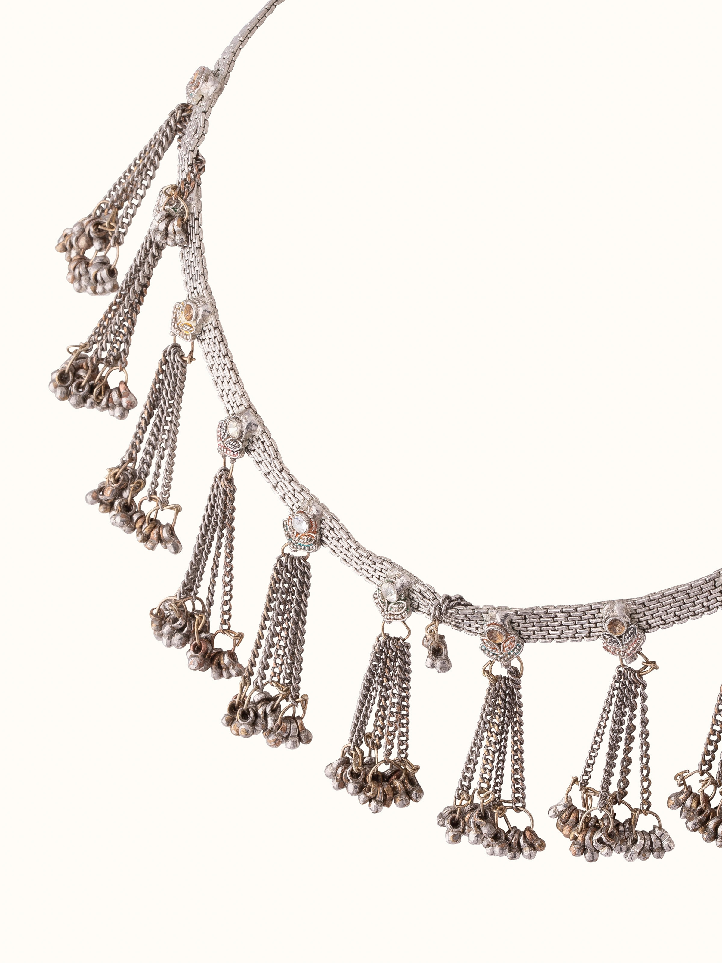 Angled view of Tribal Silver Collar Necklace emphasizing design and craftsmanship.