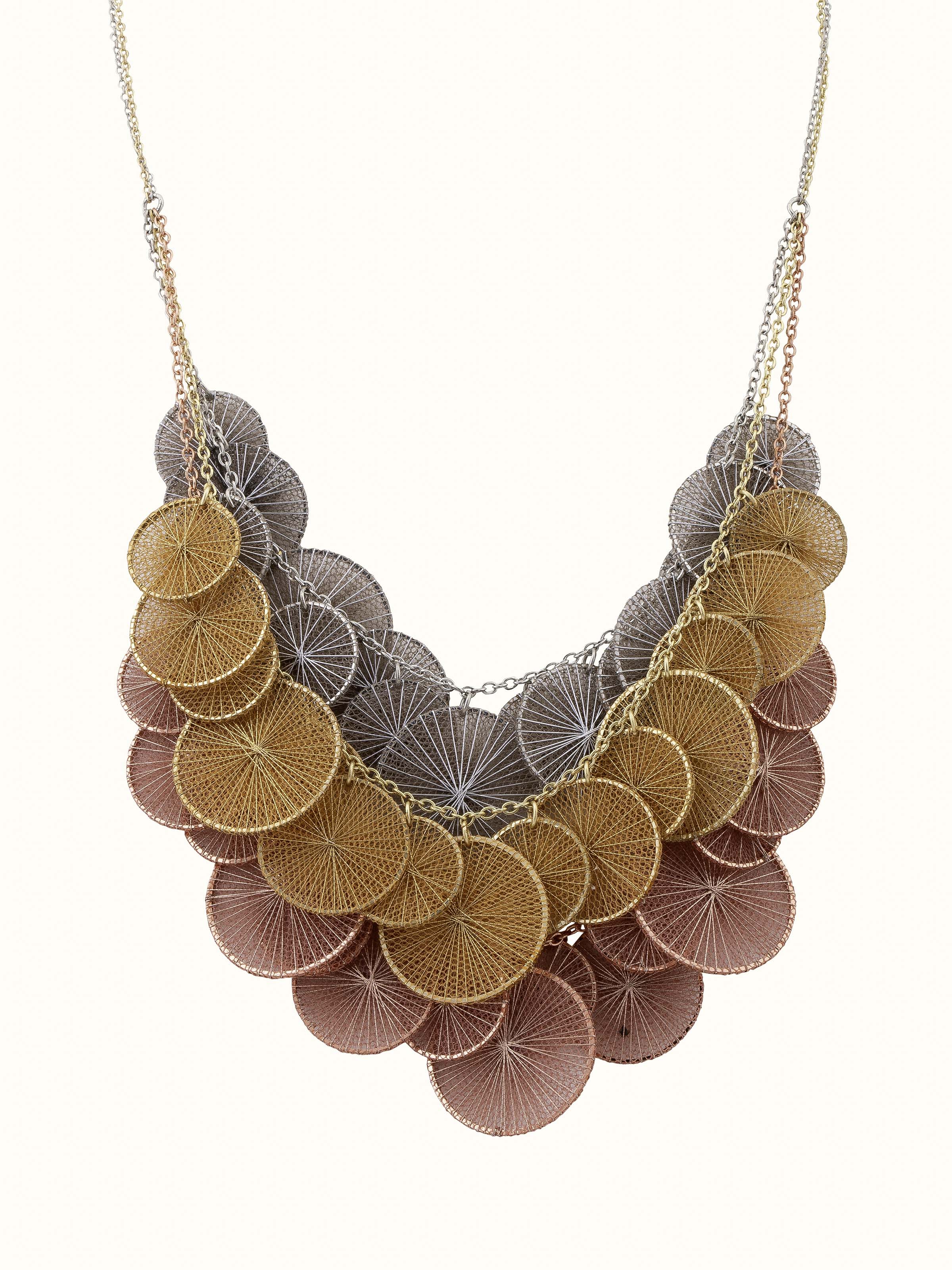 Front view of String Craft Long Necklace featuring colorful handcrafted beads