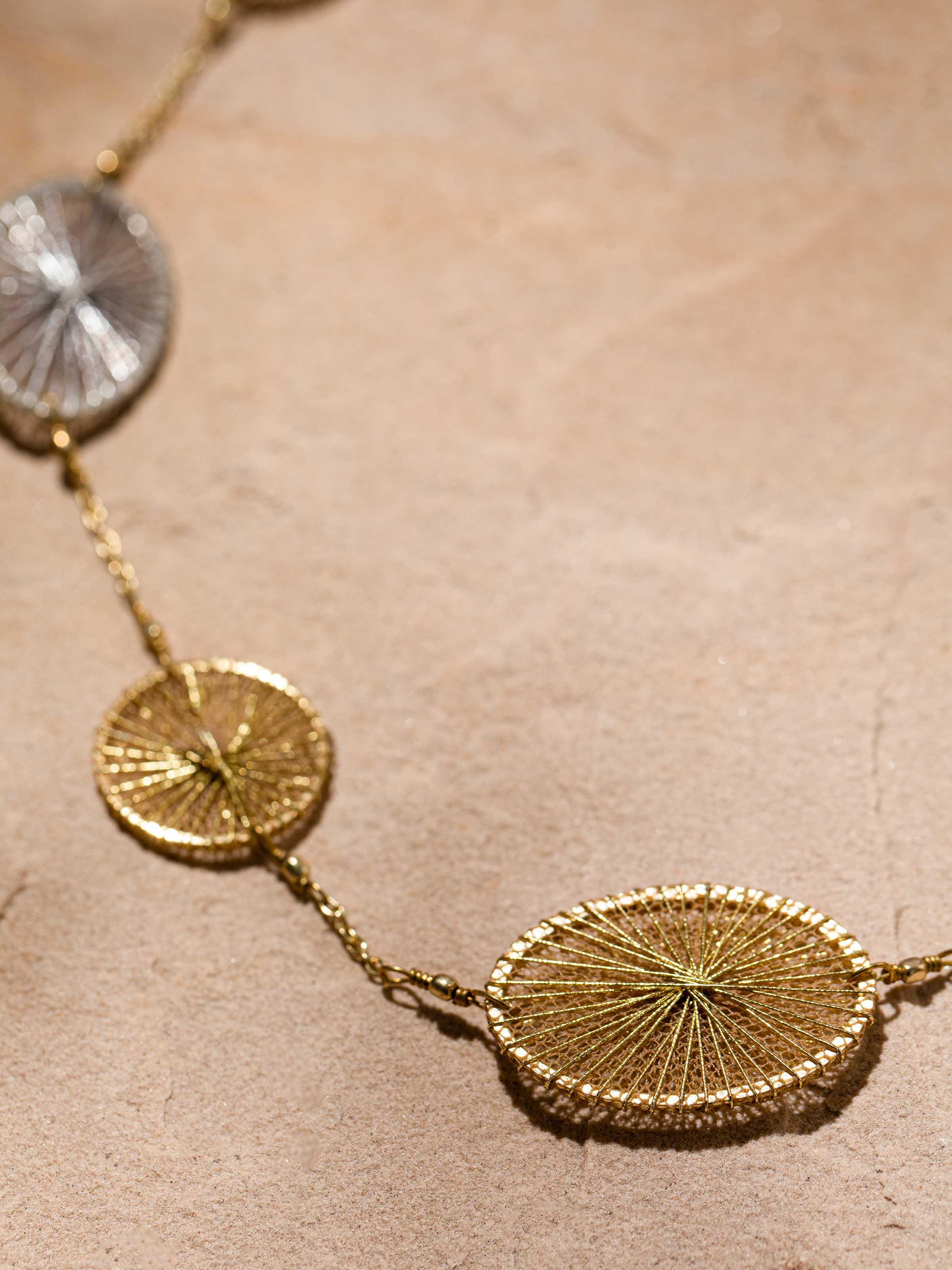 Detailed view of String Craft Long Necklace focusing on the craftsmanship and intricate string details