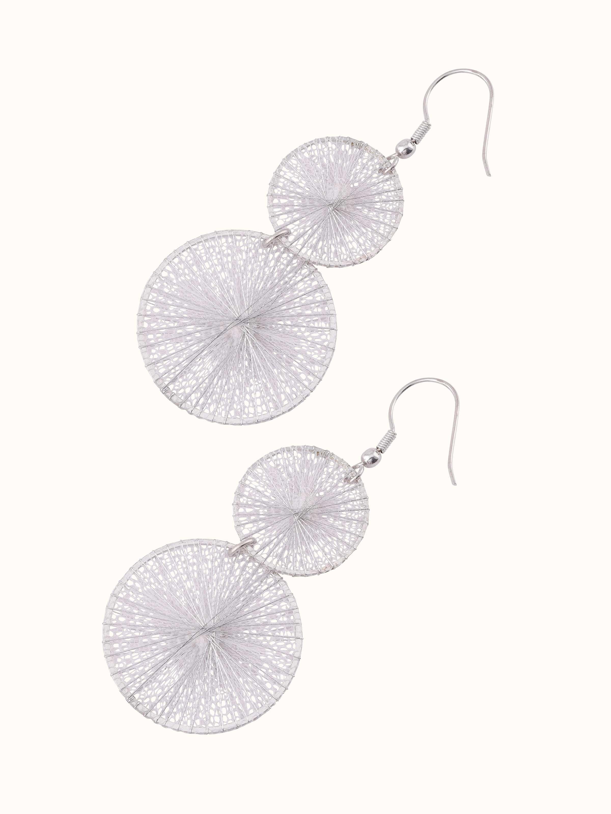 Detailed view of String Craft Drop Earrings focusing on the craftsmanship and string work.