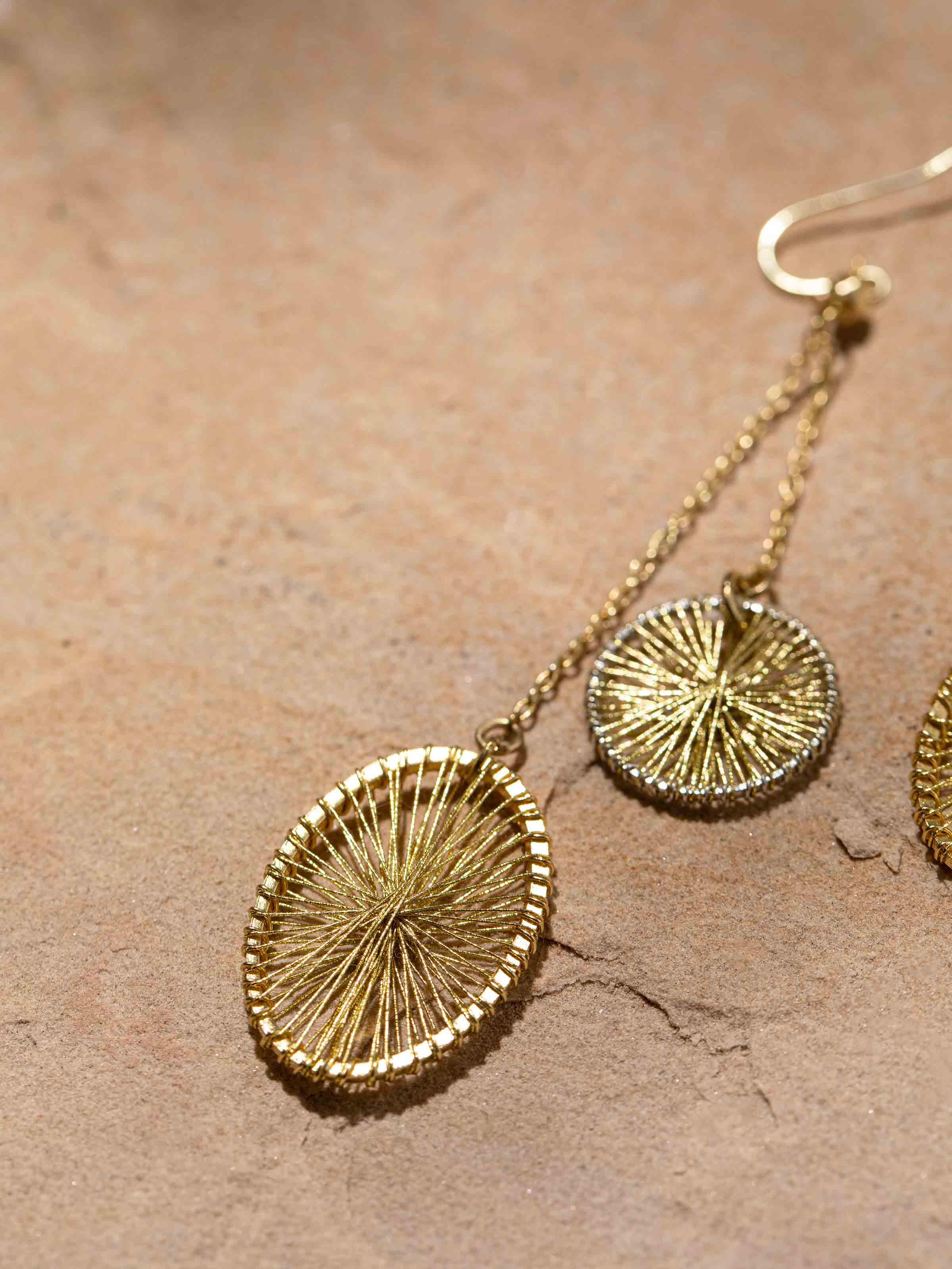 Back view of String Craft Drop Earrings highlighting the secure fastening and overall design.
