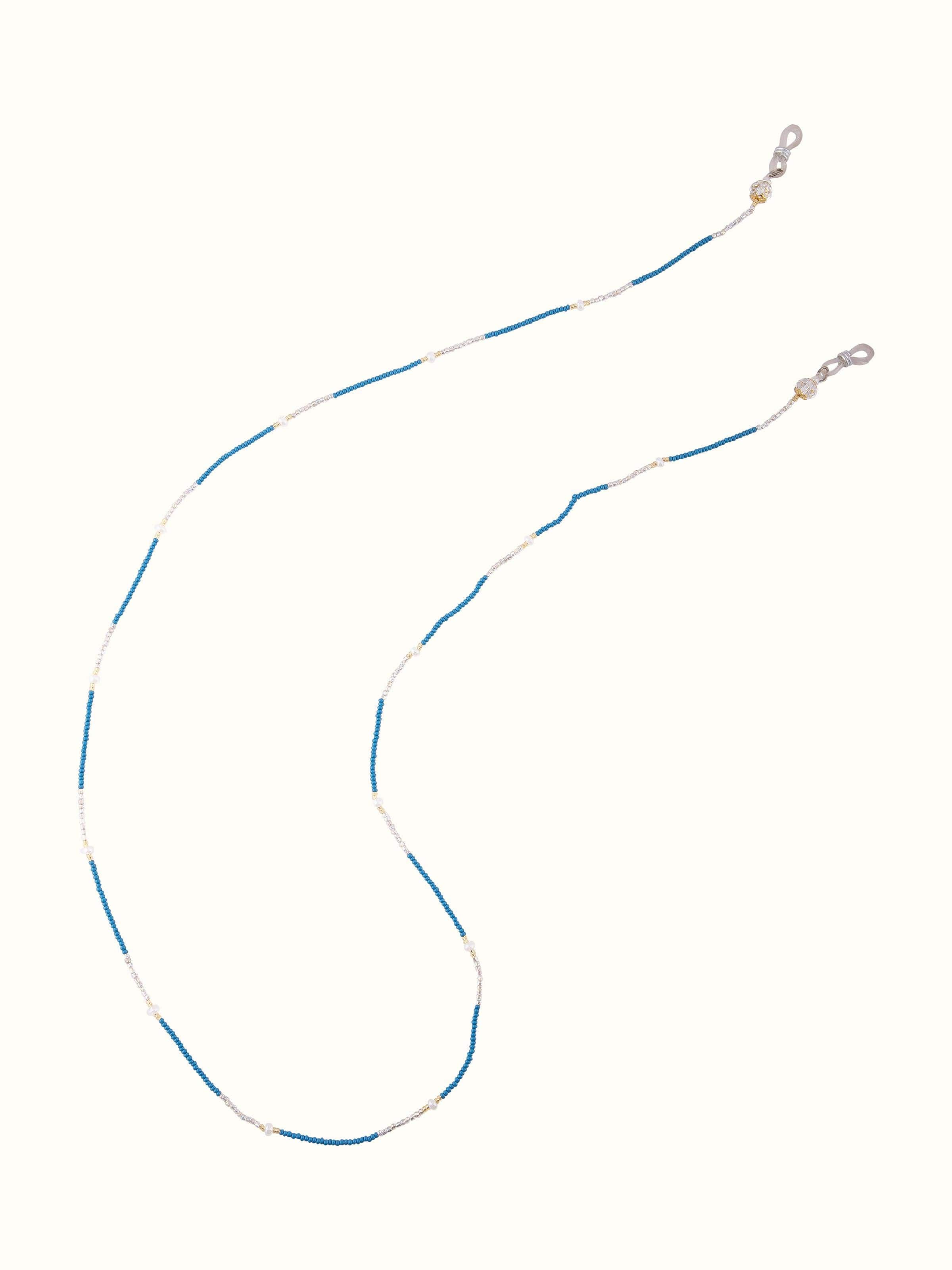 Front view of glass bead lanyard featuring colorful and intricate beadwork