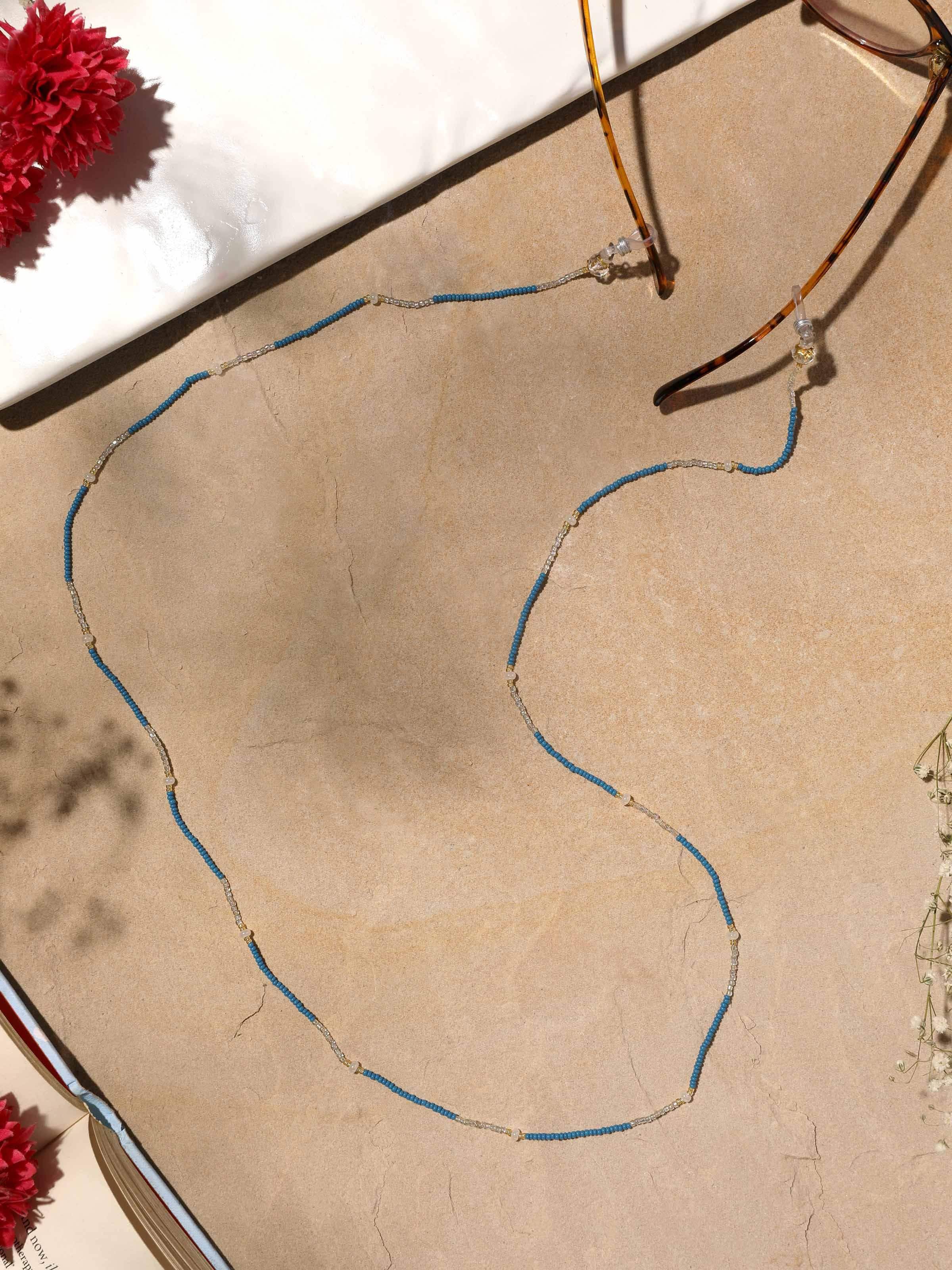 Close-up view of glass bead lanyard showcasing detailed beadwork and texture