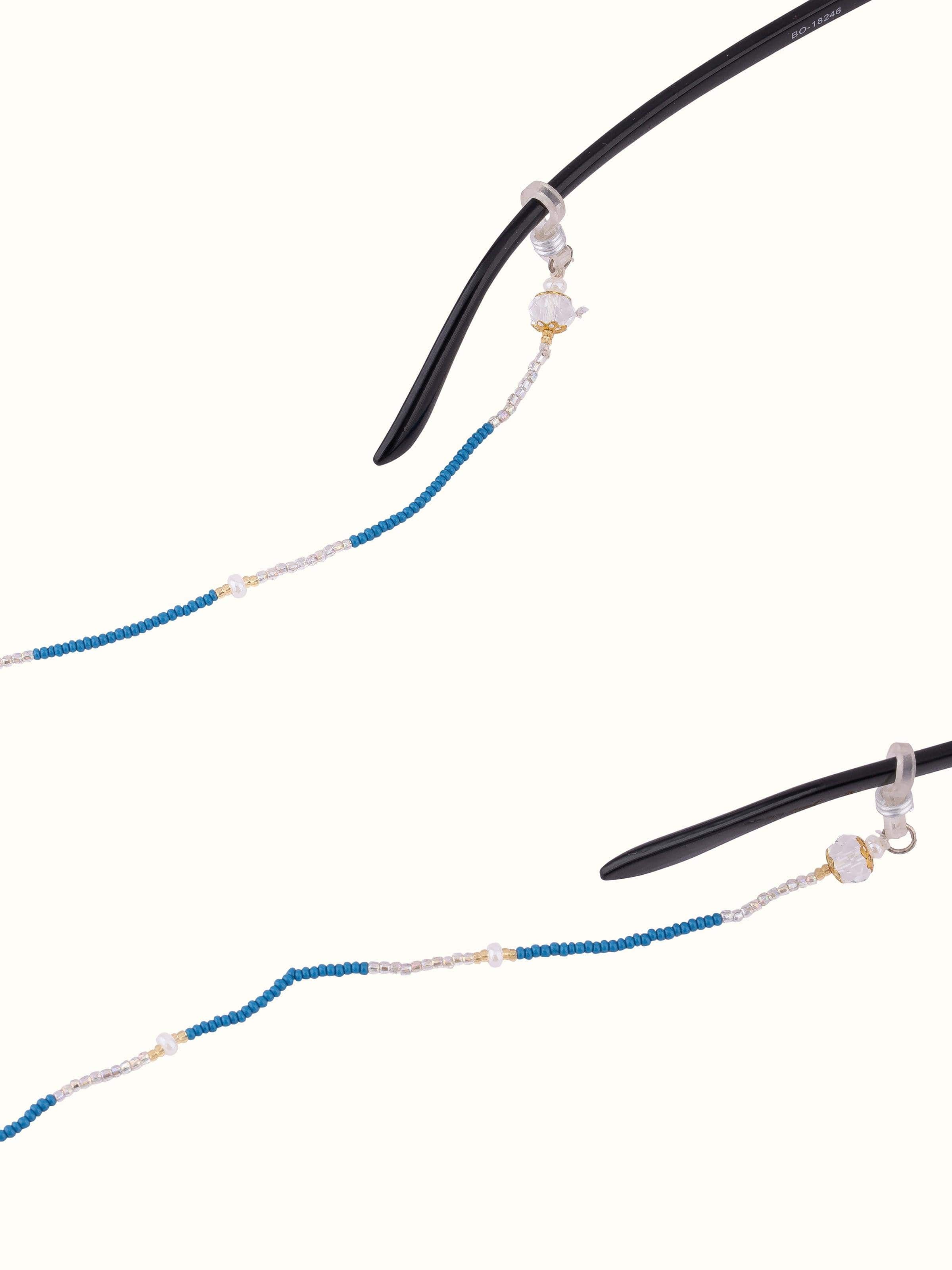 Angled view of glass bead lanyard emphasizing its unique and colorful design