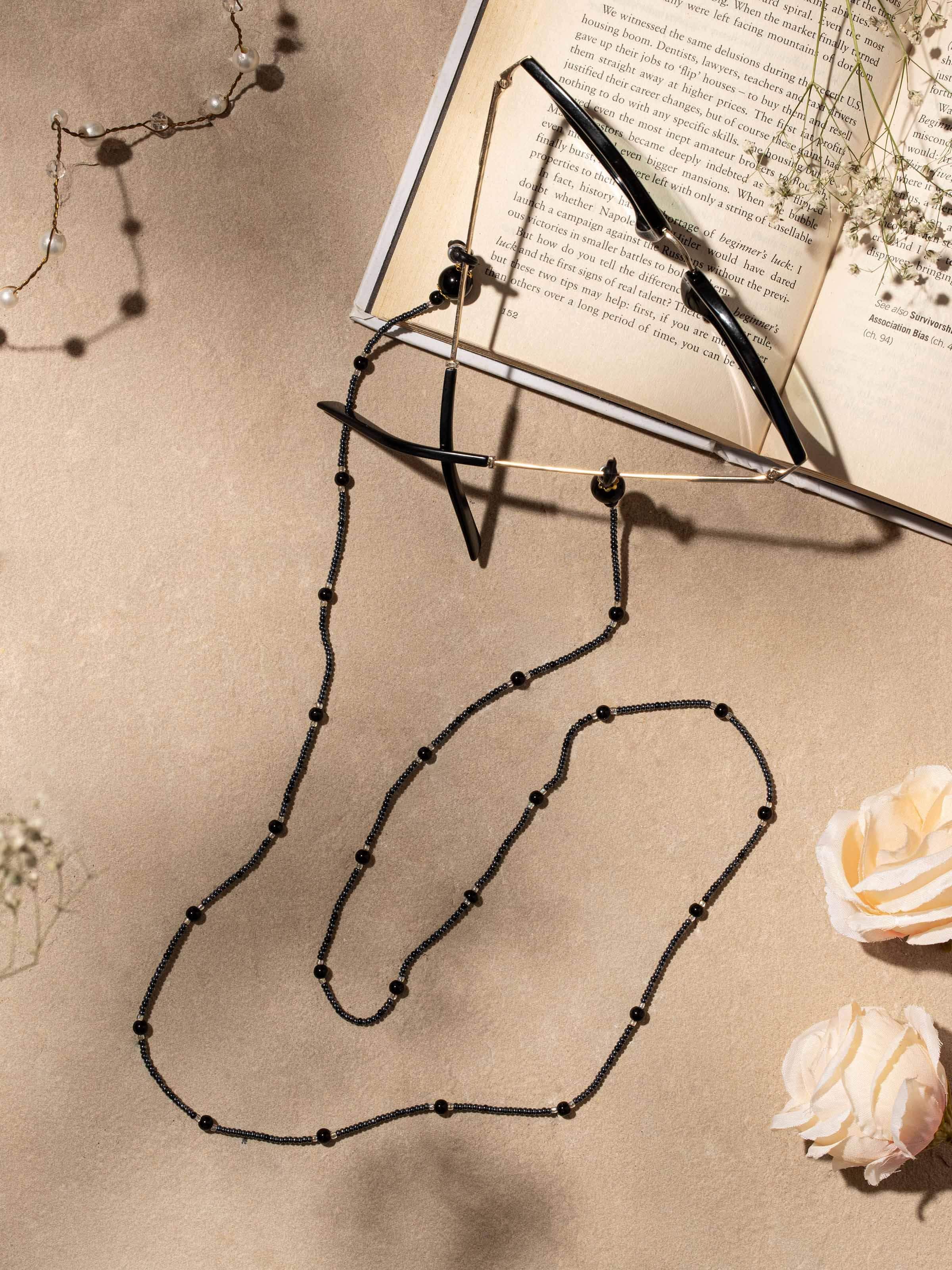 Side view of Glass Bead Lanyard showcasing its length and bead arrangement.