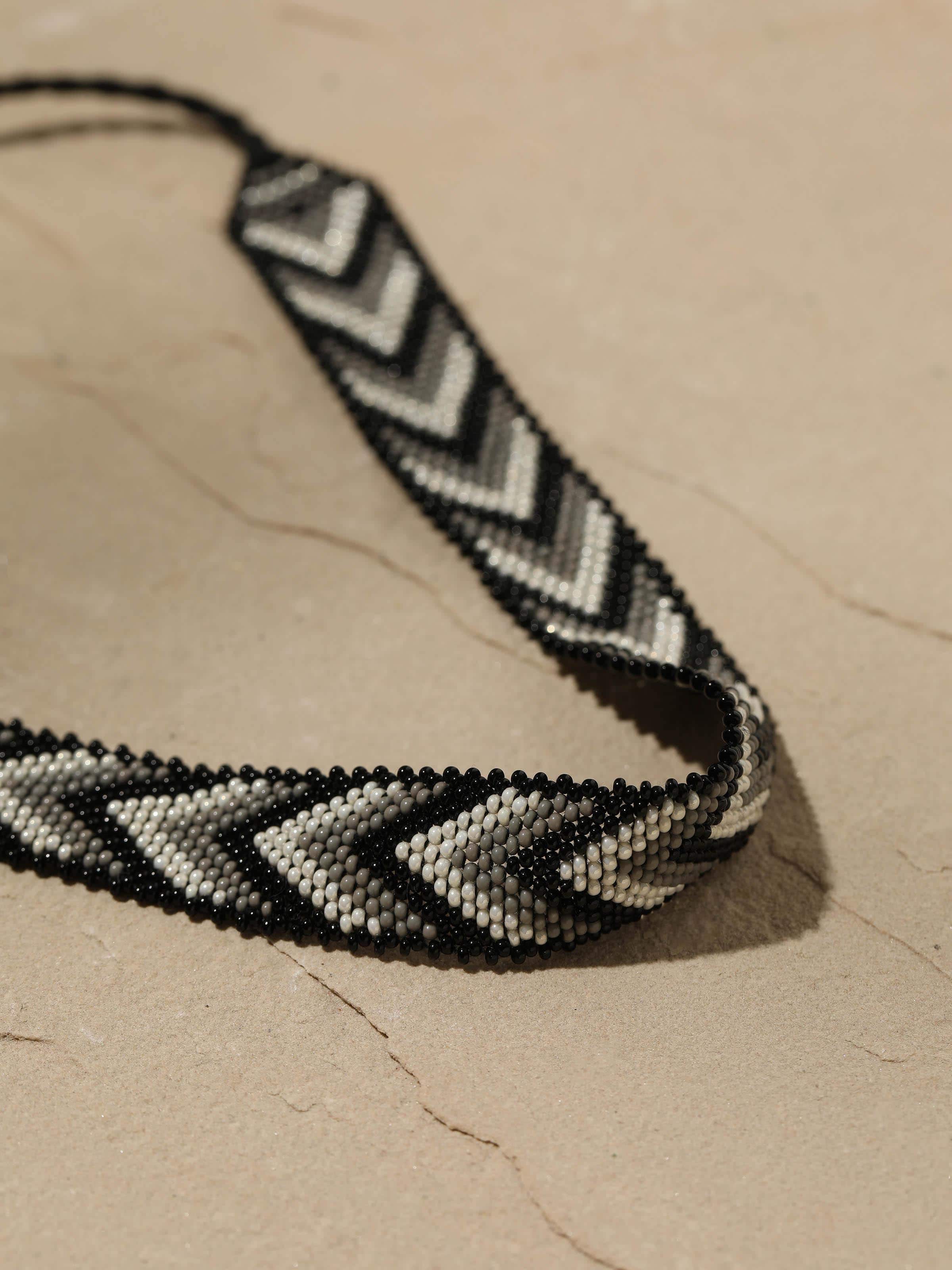 Detailed view of Glass bead choker focusing on beadwork and stylish design