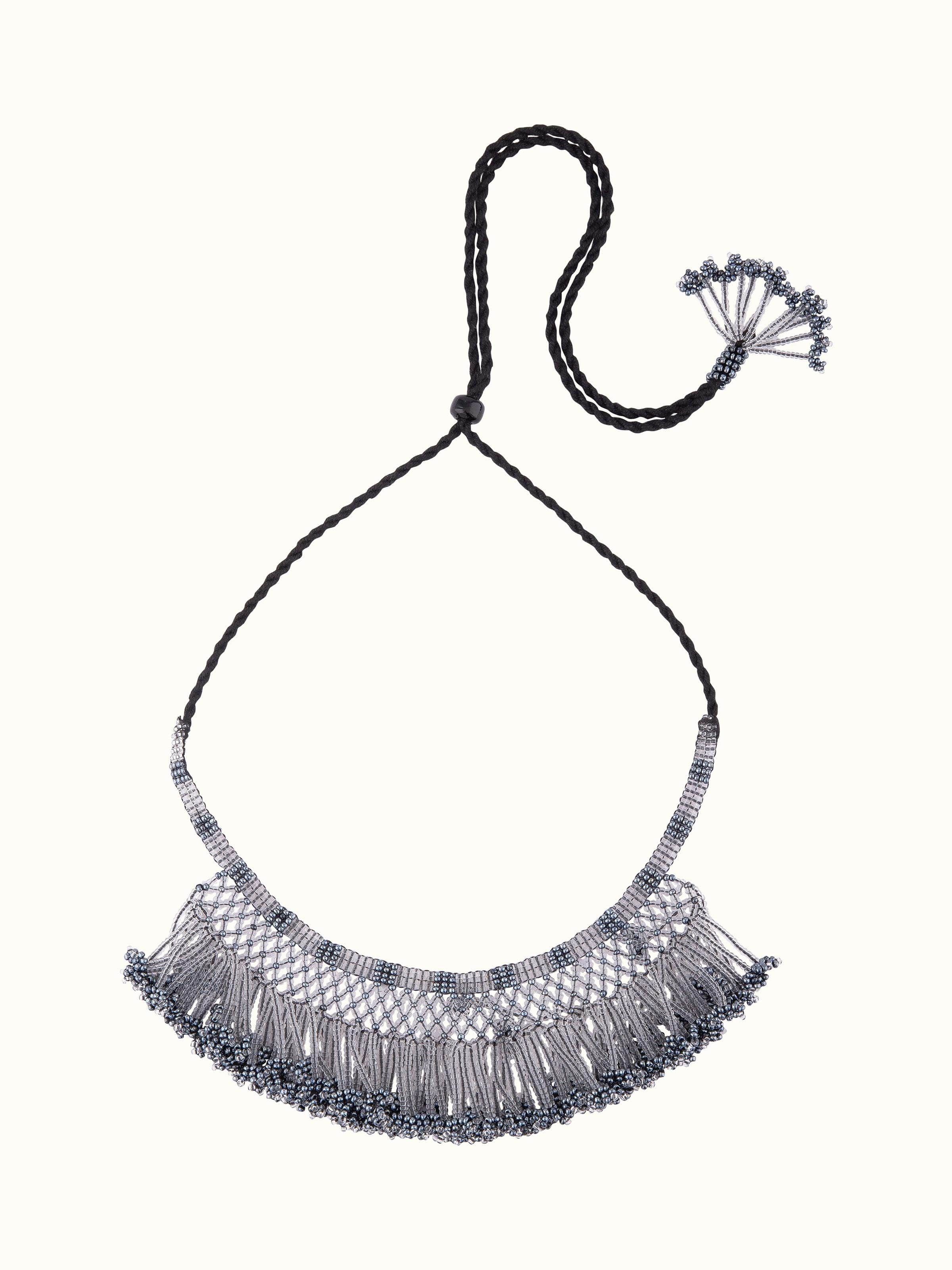 Front view of glass bead choker showcasing colorful beads and elegant design