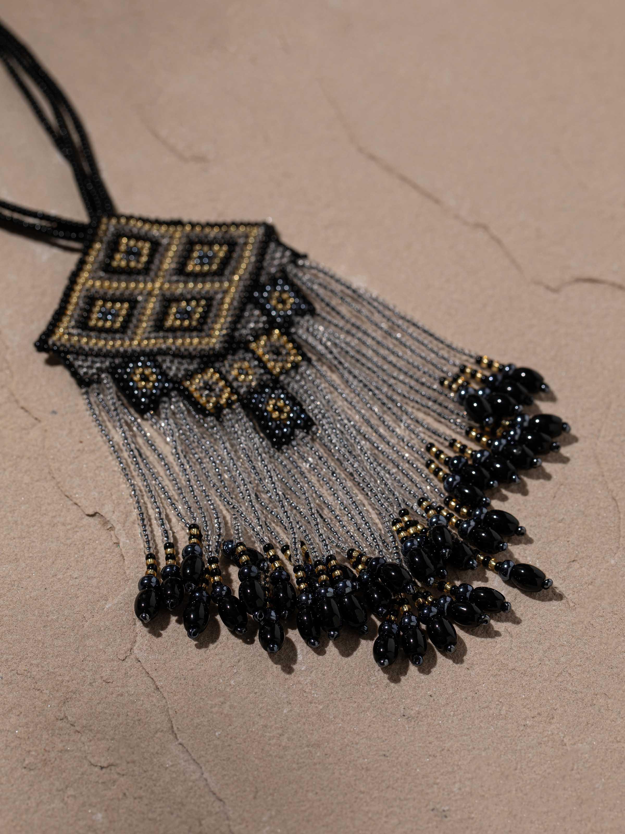 Detailed view of Glass Bead Long Necklace focusing on vibrant bead design.