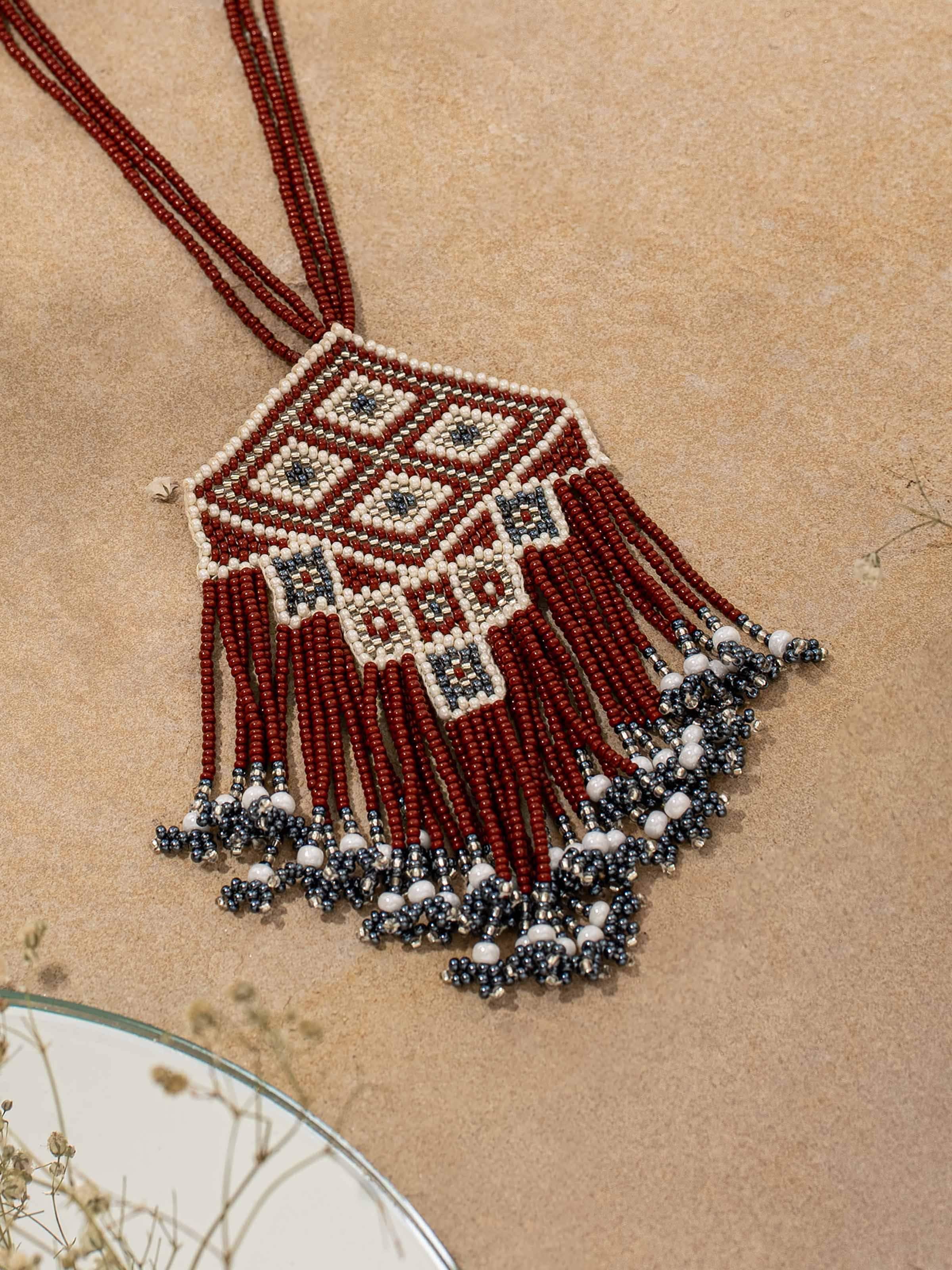 Detailed image of Glass Bead Long Necklace emphasizing the vibrant colors and glass bead craftsmanship.