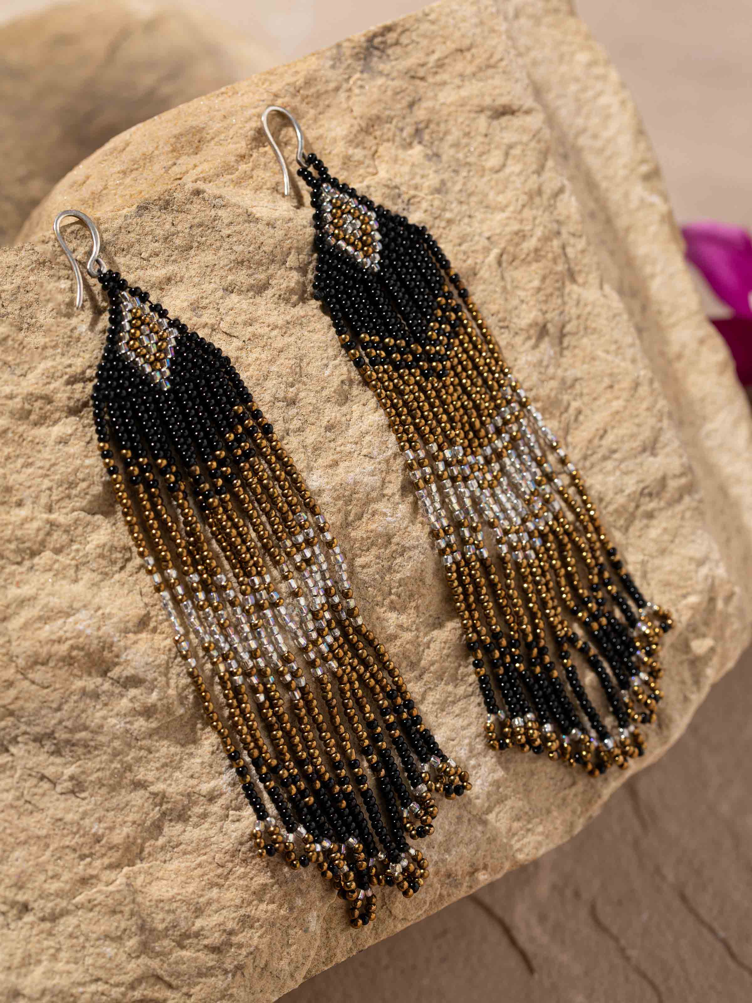 Back view of Silver Smithing Drop Earrings showing the clasp and design.