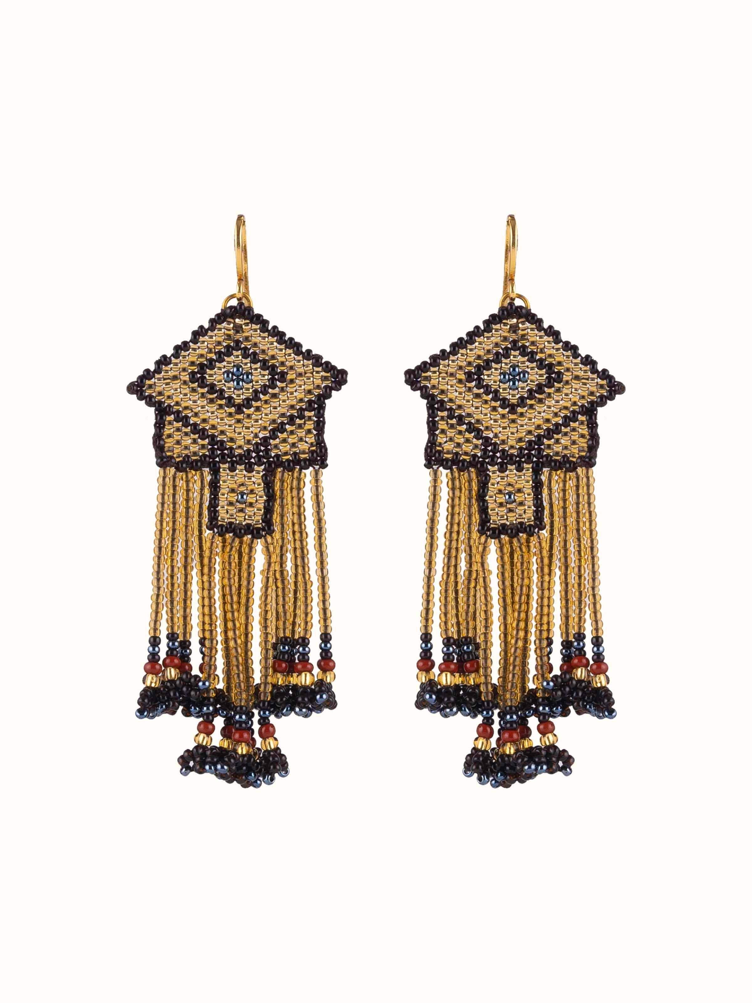 Front view of Glass Bead Drop Earrings featuring colorful beads and elegant drop design.