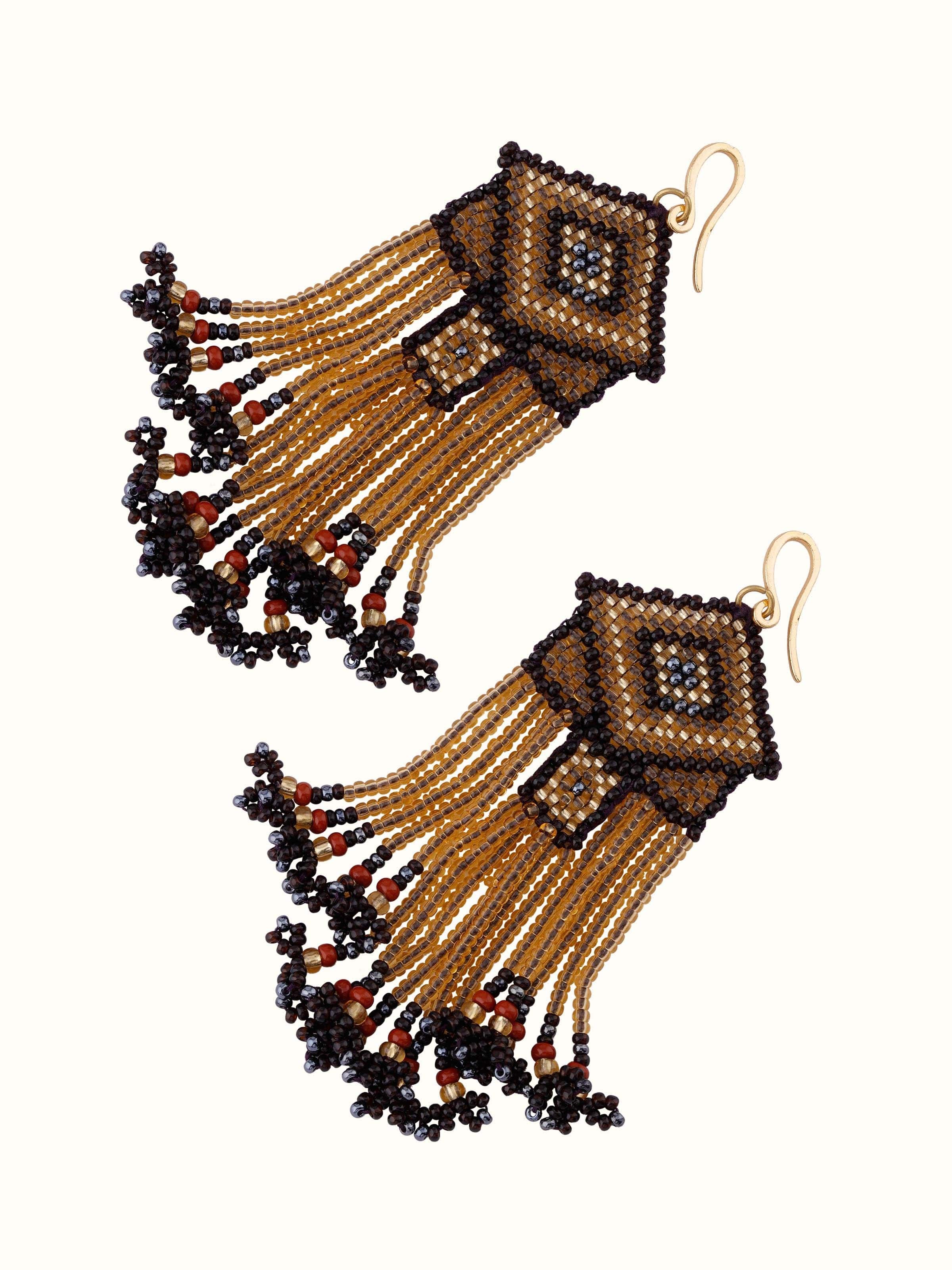 Angled view of Glass Bead Drop Earrings emphasizing the unique bead design and drop effect.