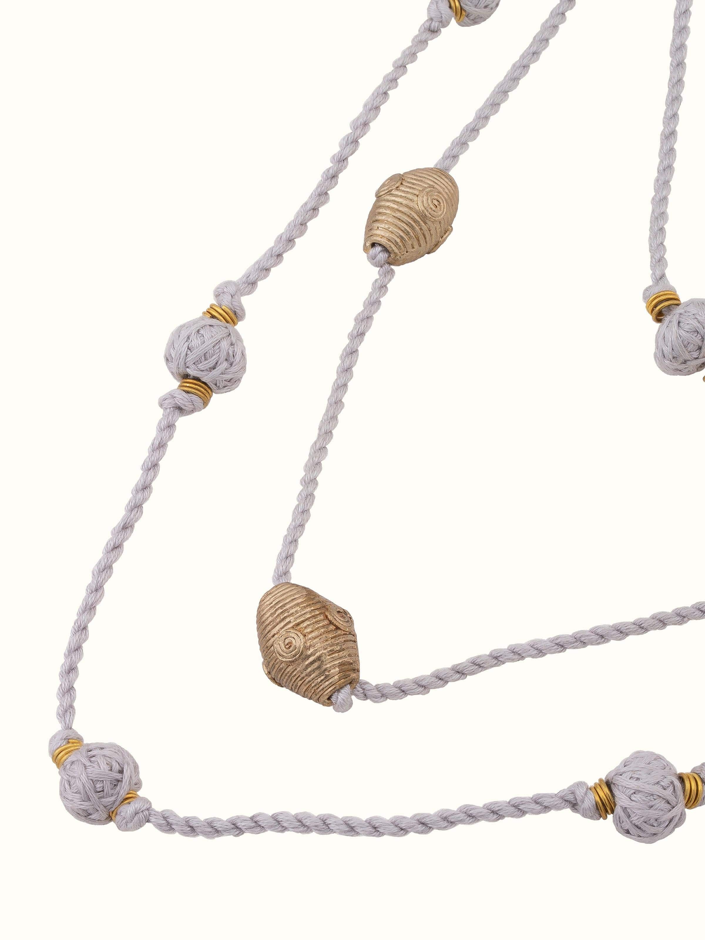 Close-up of Dhokra long necklace showing unique design