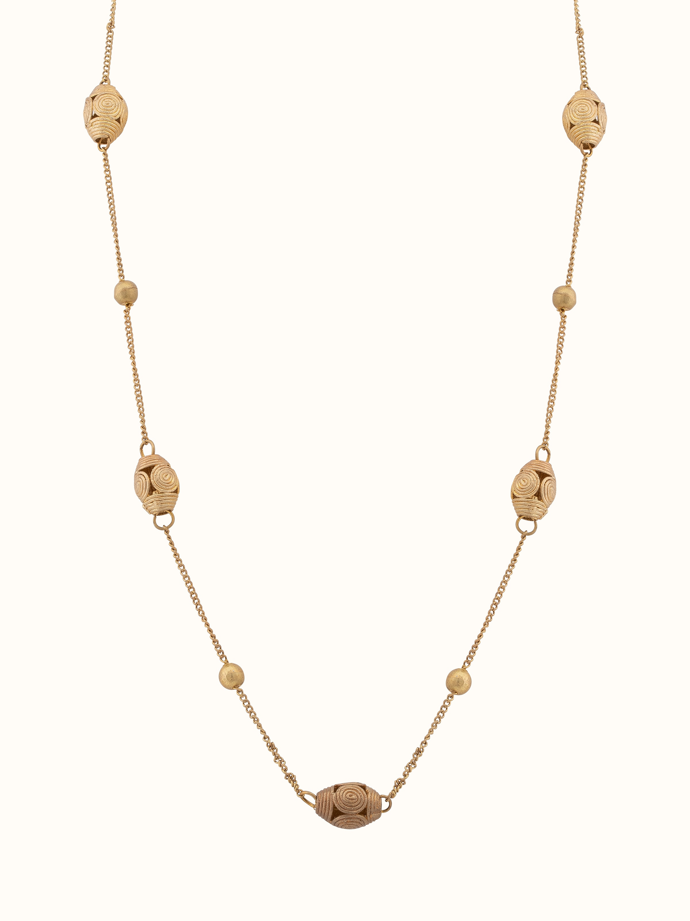 Front view of Nakash Silver Long Necklace showcasing intricate silver detailing.